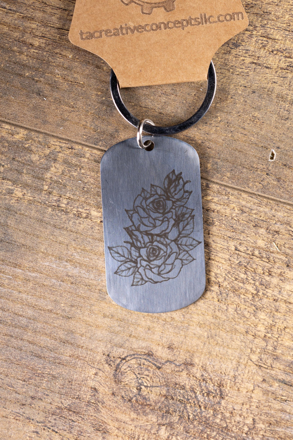 Polished stainless steel roses keychain | laser engraved both sides | floral gift | elegant durable key ring