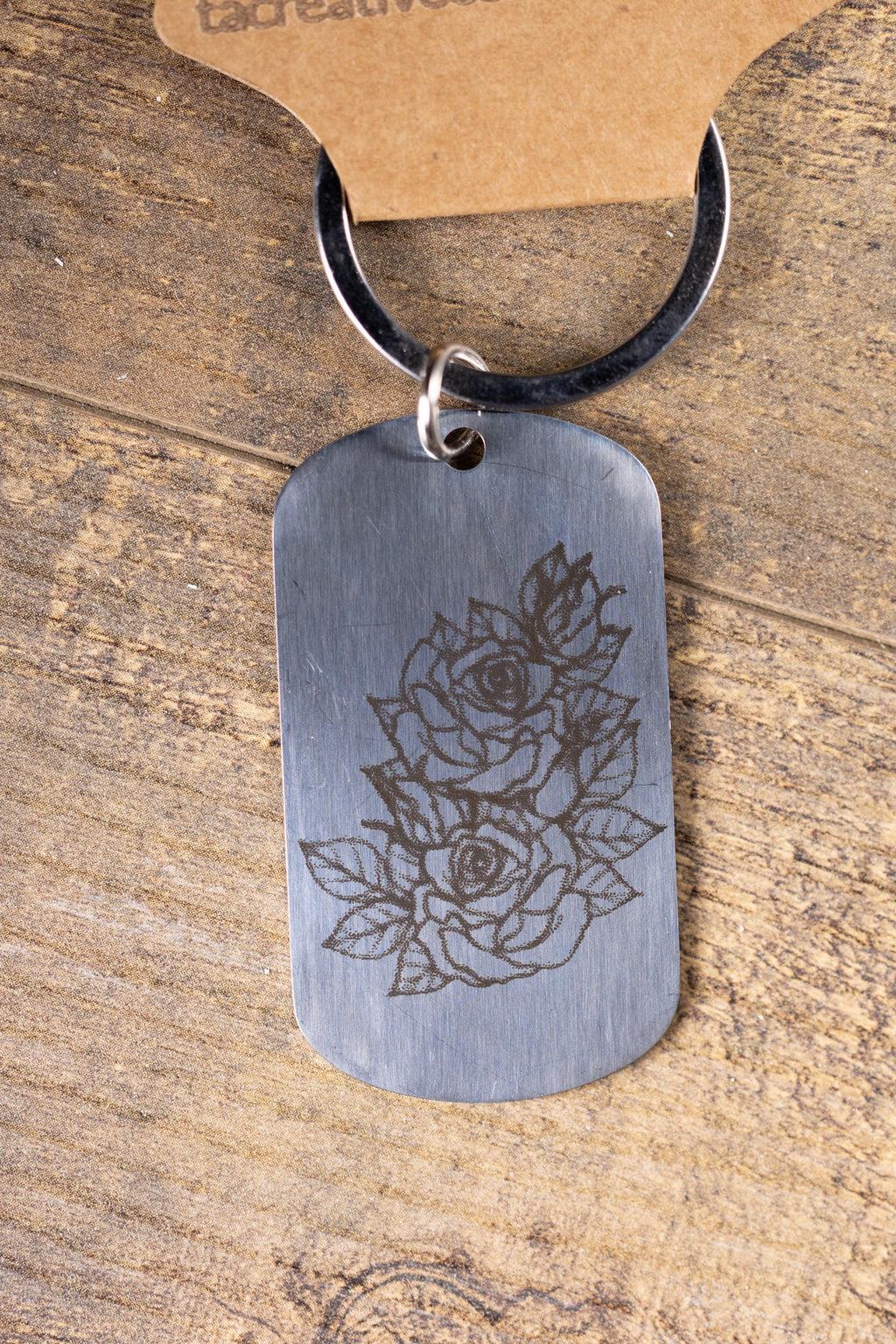 Polished stainless steel roses keychain | laser engraved both sides | floral gift | elegant durable key ring