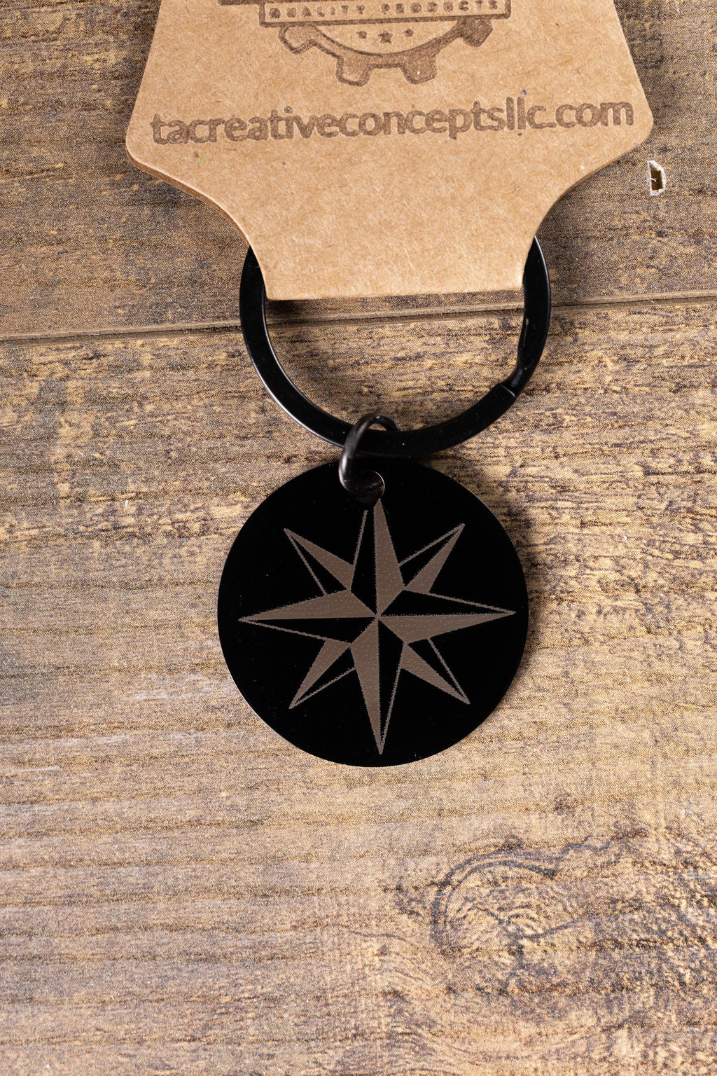 Black stainless steel nautical star keychain | laser engraved both sides | compass star gift