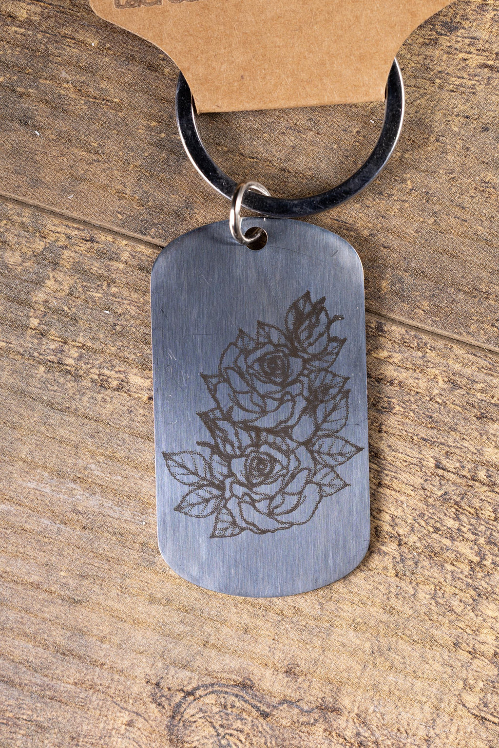 Polished stainless steel roses keychain | laser engraved both sides | floral gift | elegant durable key ring