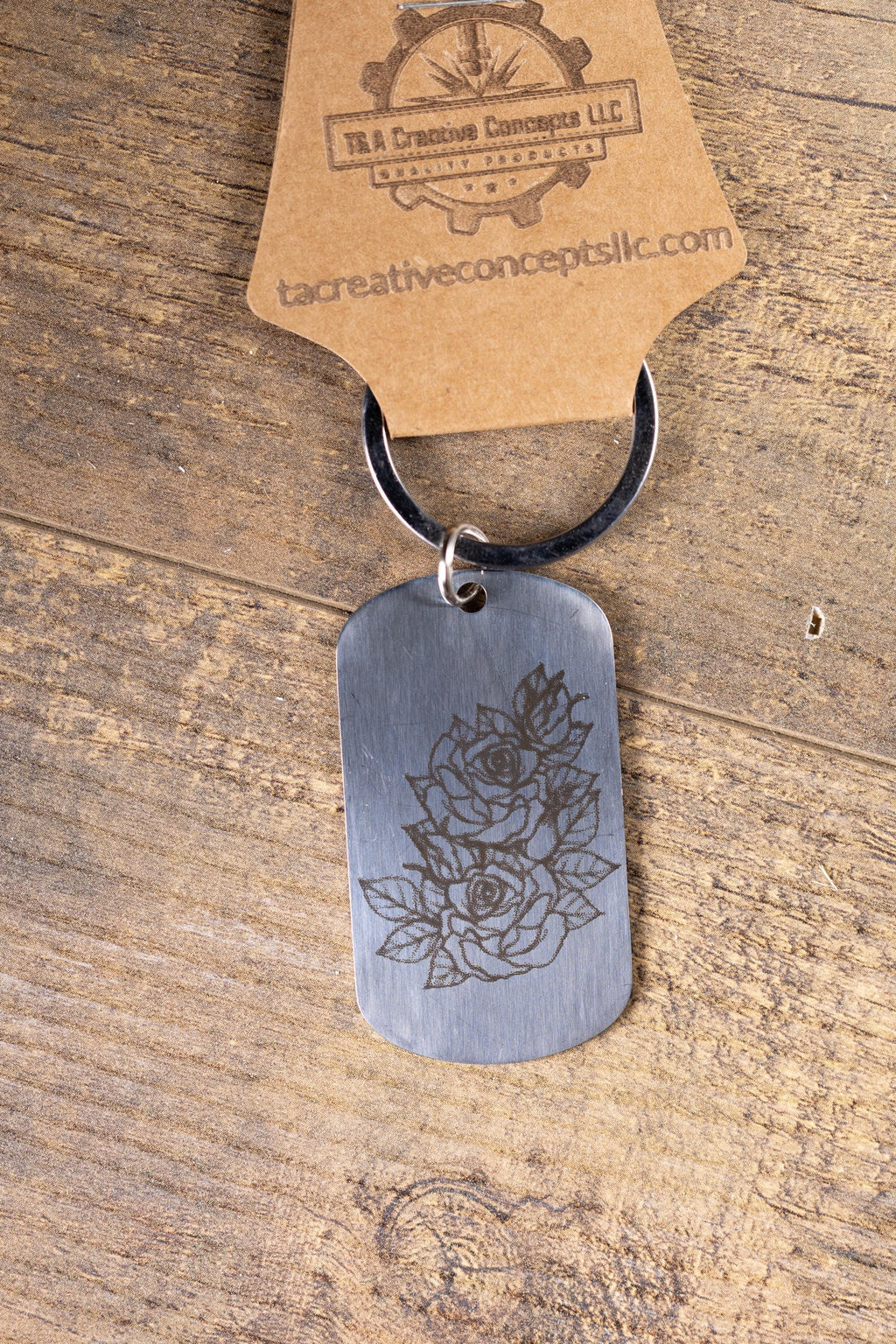 Polished stainless steel roses keychain | laser engraved both sides | floral gift | elegant durable key ring
