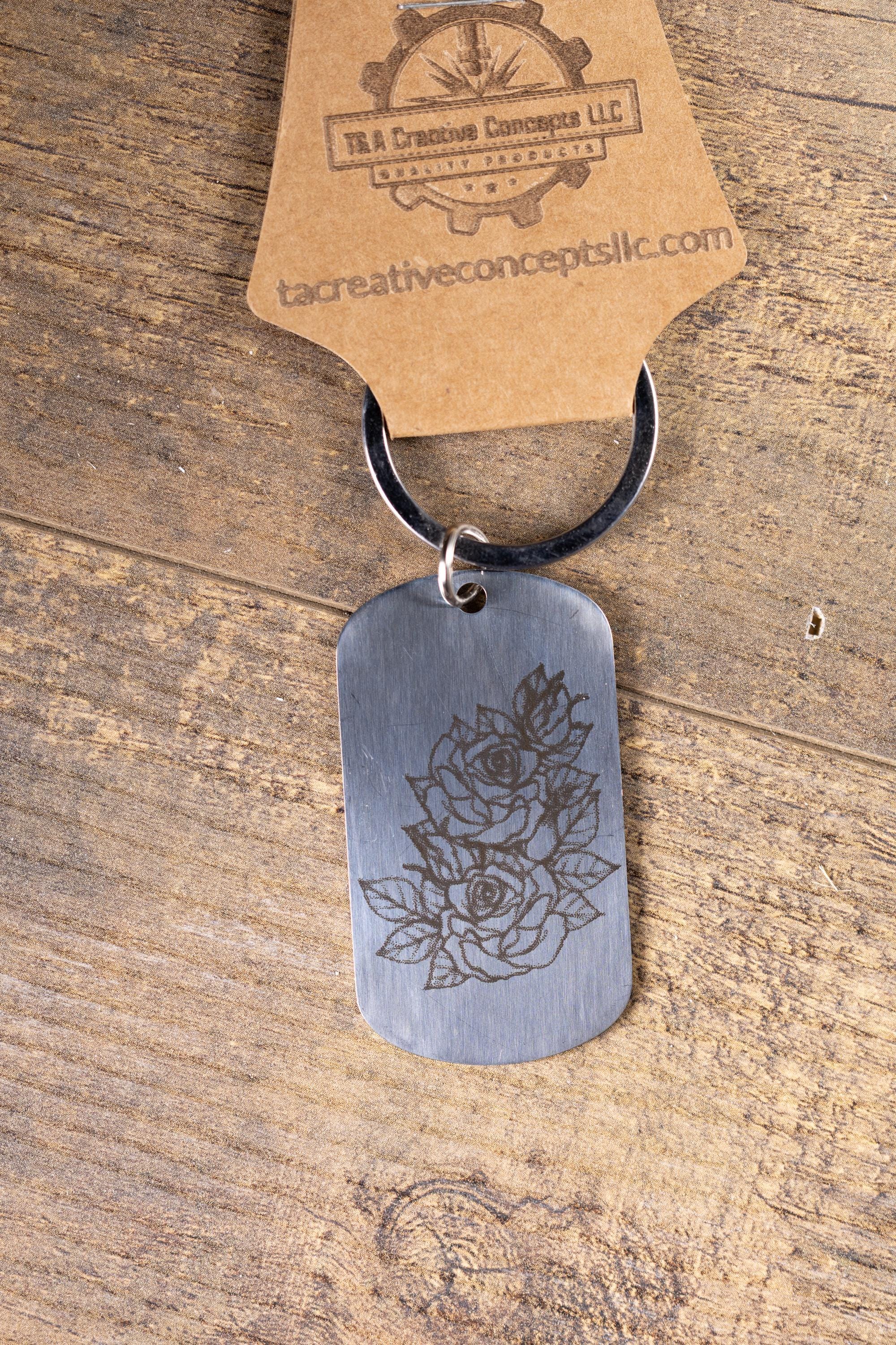 Polished stainless steel roses keychain | laser engraved both sides | floral gift | elegant durable key ring