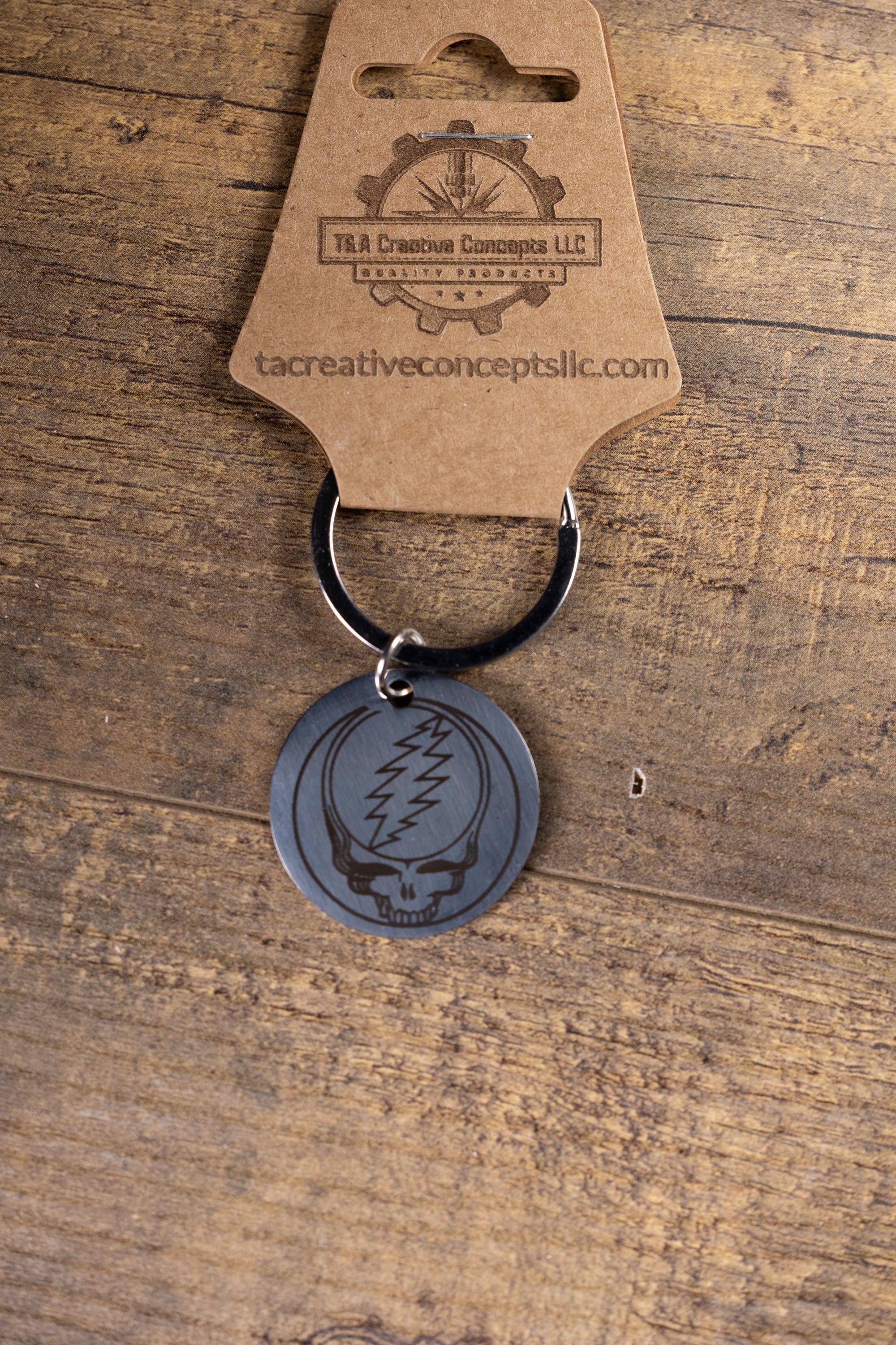 Polished stainless steel grateful dead “steal your face” keychain | laser engraved both sides | deadhead gift | music key ring