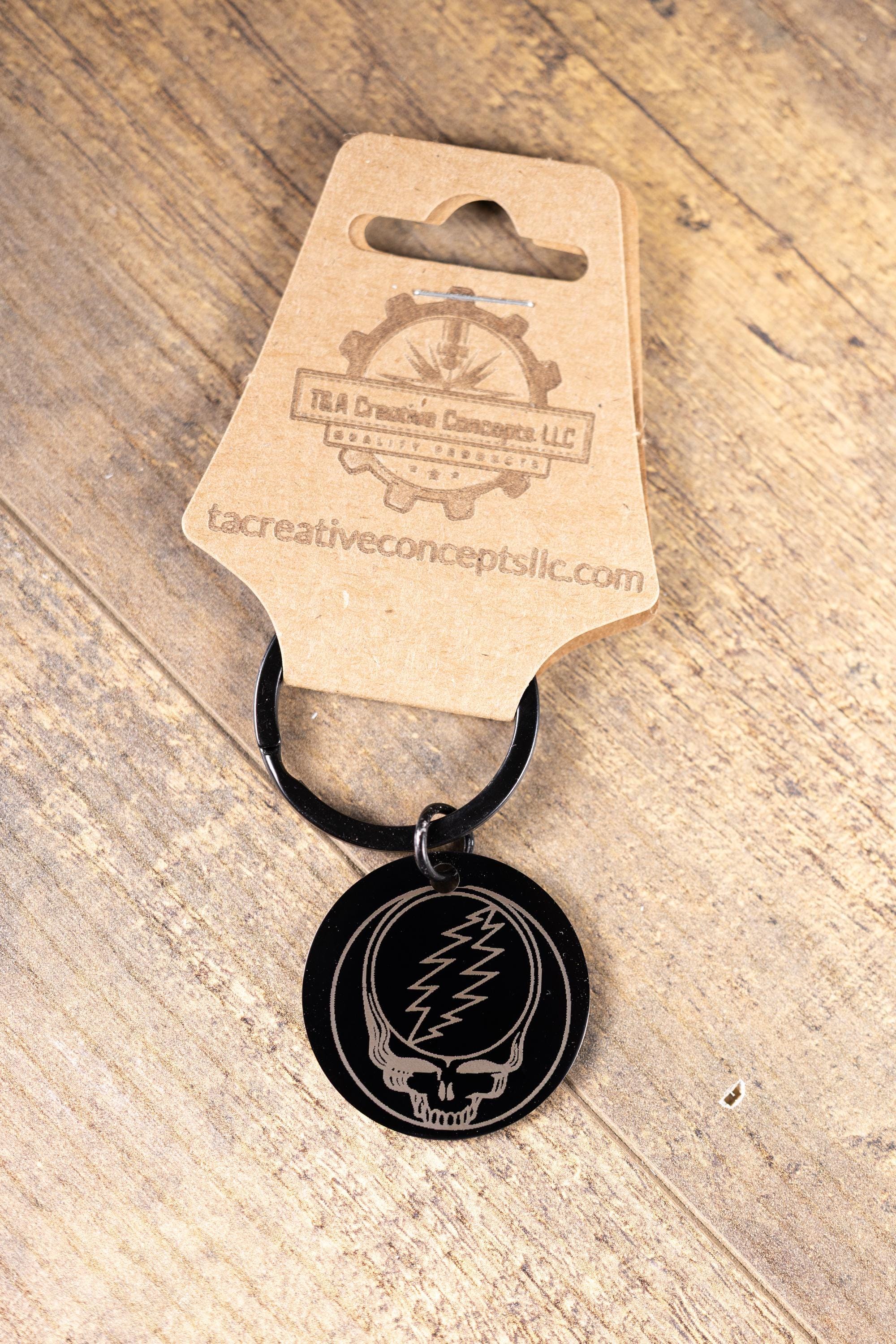 Black stainless steel grateful dead “steal your face” keychain | laser engraved both sides | deadhead gift | durable key ring