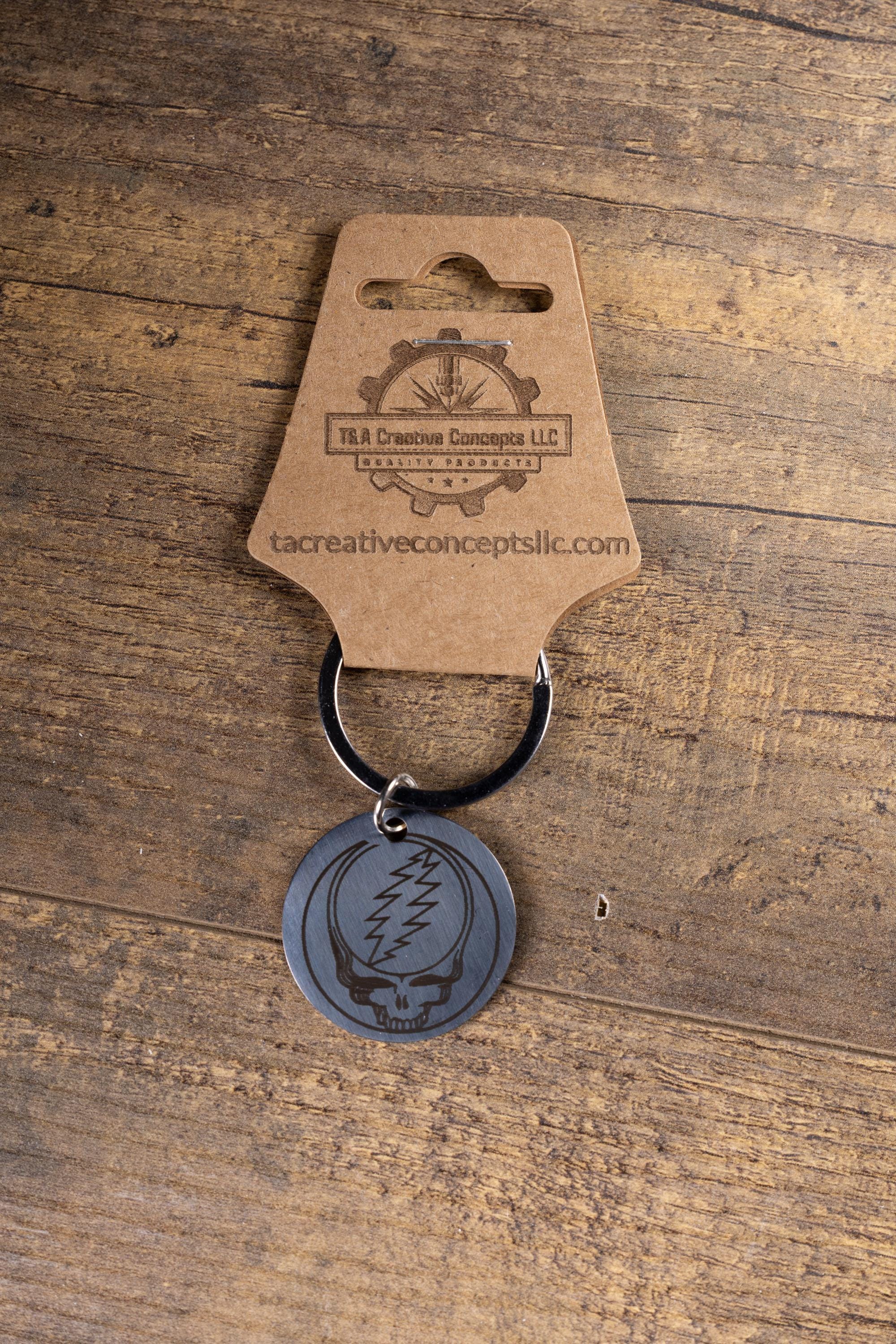 Polished stainless steel grateful dead “steal your face” keychain | laser engraved both sides | deadhead gift | music key ring