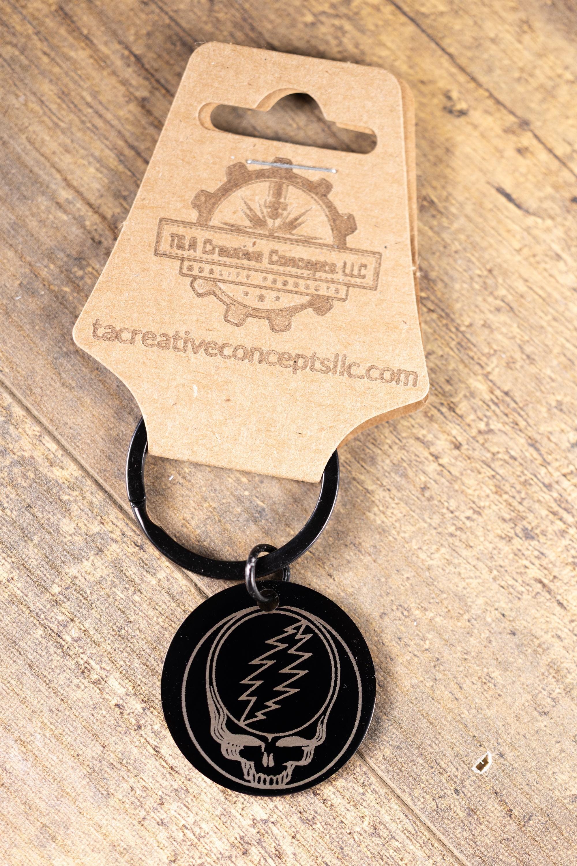 Black stainless steel grateful dead “steal your face” keychain | laser engraved both sides | deadhead gift | durable key ring