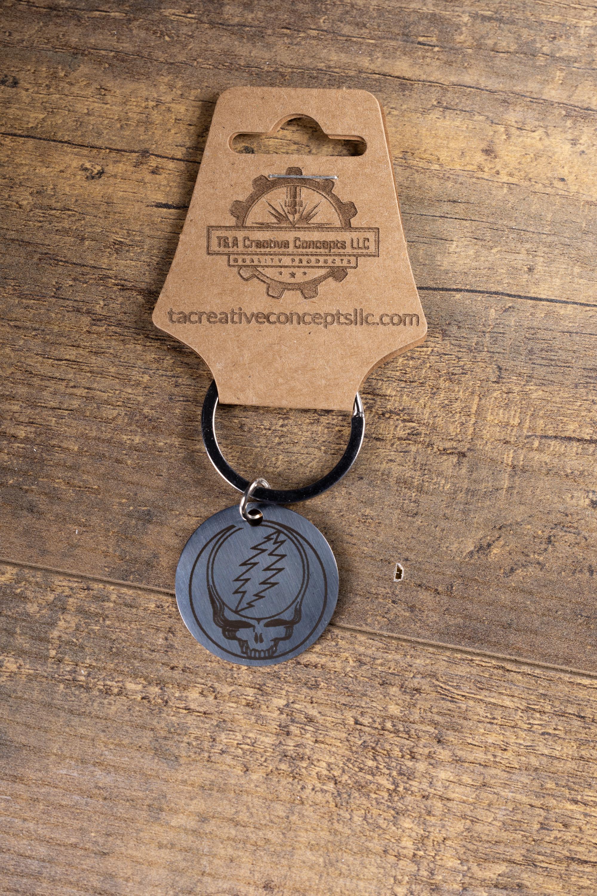 Polished stainless steel grateful dead “steal your face” keychain | laser engraved both sides | deadhead gift | music key ring