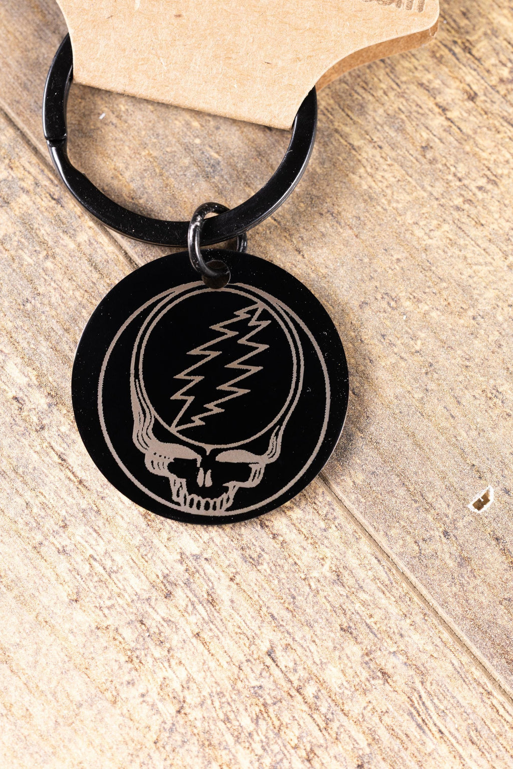 Black stainless steel grateful dead “steal your face” keychain | laser engraved both sides | deadhead gift | durable key ring