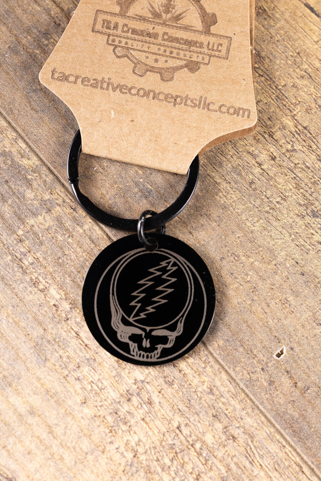 Black stainless steel grateful dead “steal your face” keychain | laser engraved both sides | deadhead gift | durable key ring