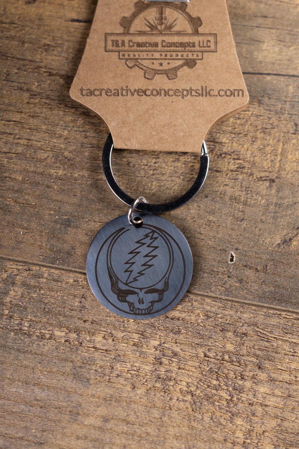 Polished stainless steel grateful dead “steal your face” keychain | laser engraved both sides | deadhead gift | music key ring
