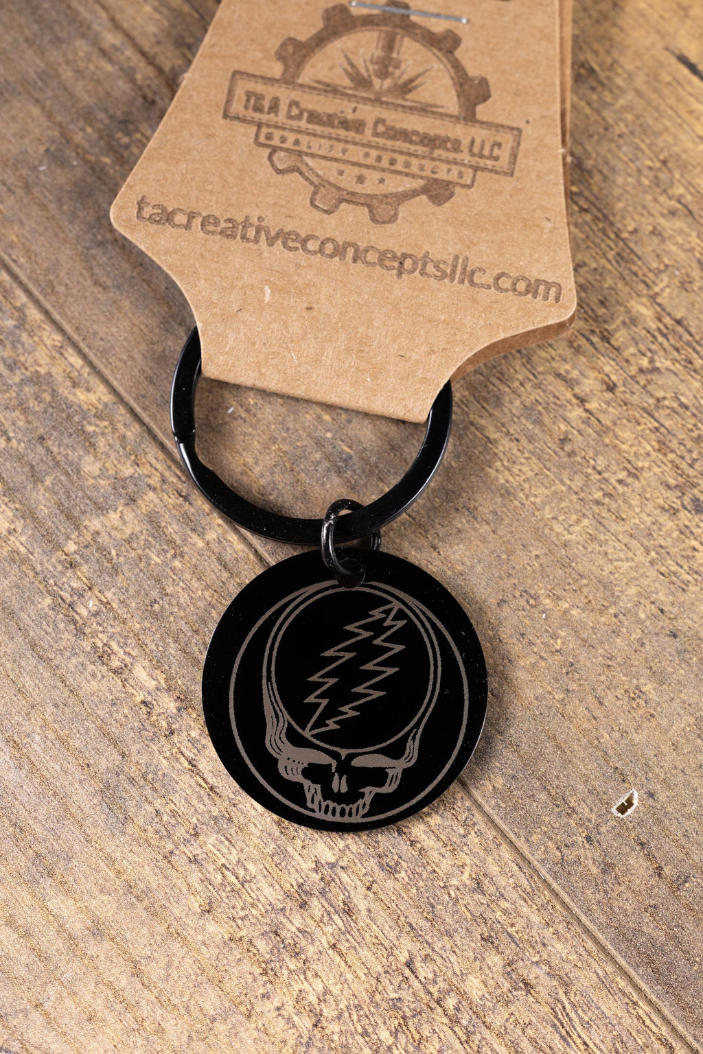 Black stainless steel grateful dead “steal your face” keychain | laser engraved both sides | deadhead gift | durable key ring