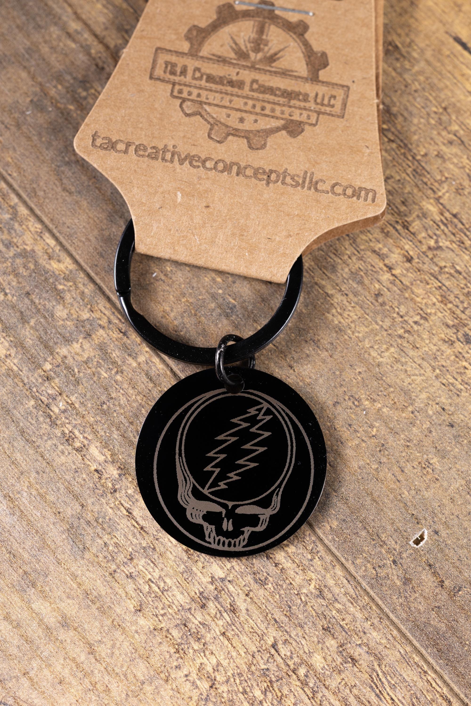 Black stainless steel grateful dead “steal your face” keychain | laser engraved both sides | deadhead gift | durable key ring