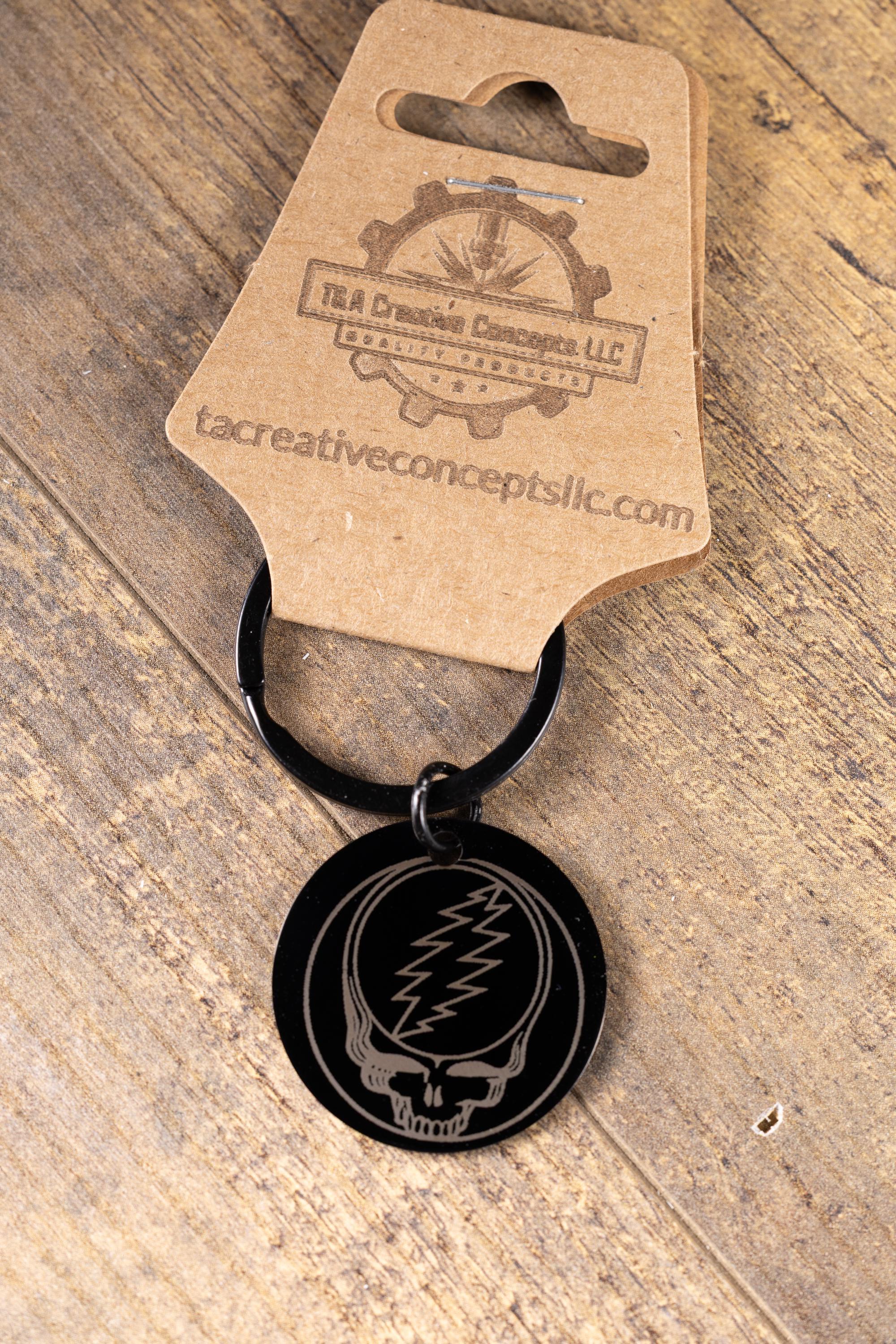 Black stainless steel grateful dead “steal your face” keychain | laser engraved both sides | deadhead gift | durable key ring