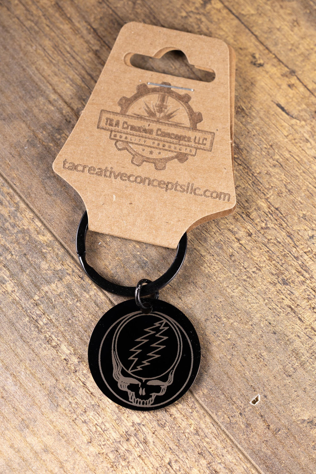 Black stainless steel grateful dead “steal your face” keychain | laser engraved both sides | deadhead gift | durable key ring