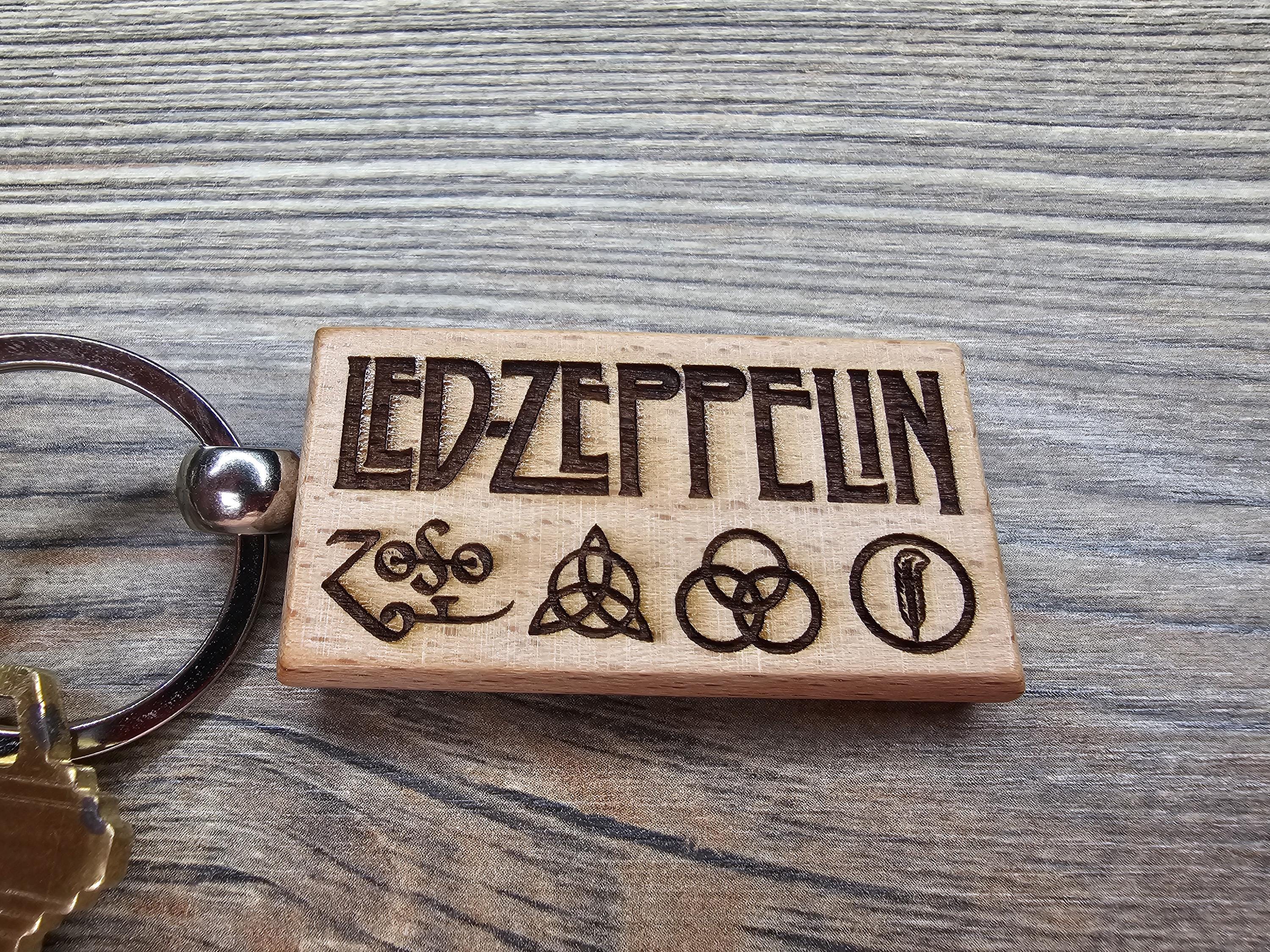 Led Zeppelin Keychain / Bag Charm: laser engraved hardwood, stainless steel keyring