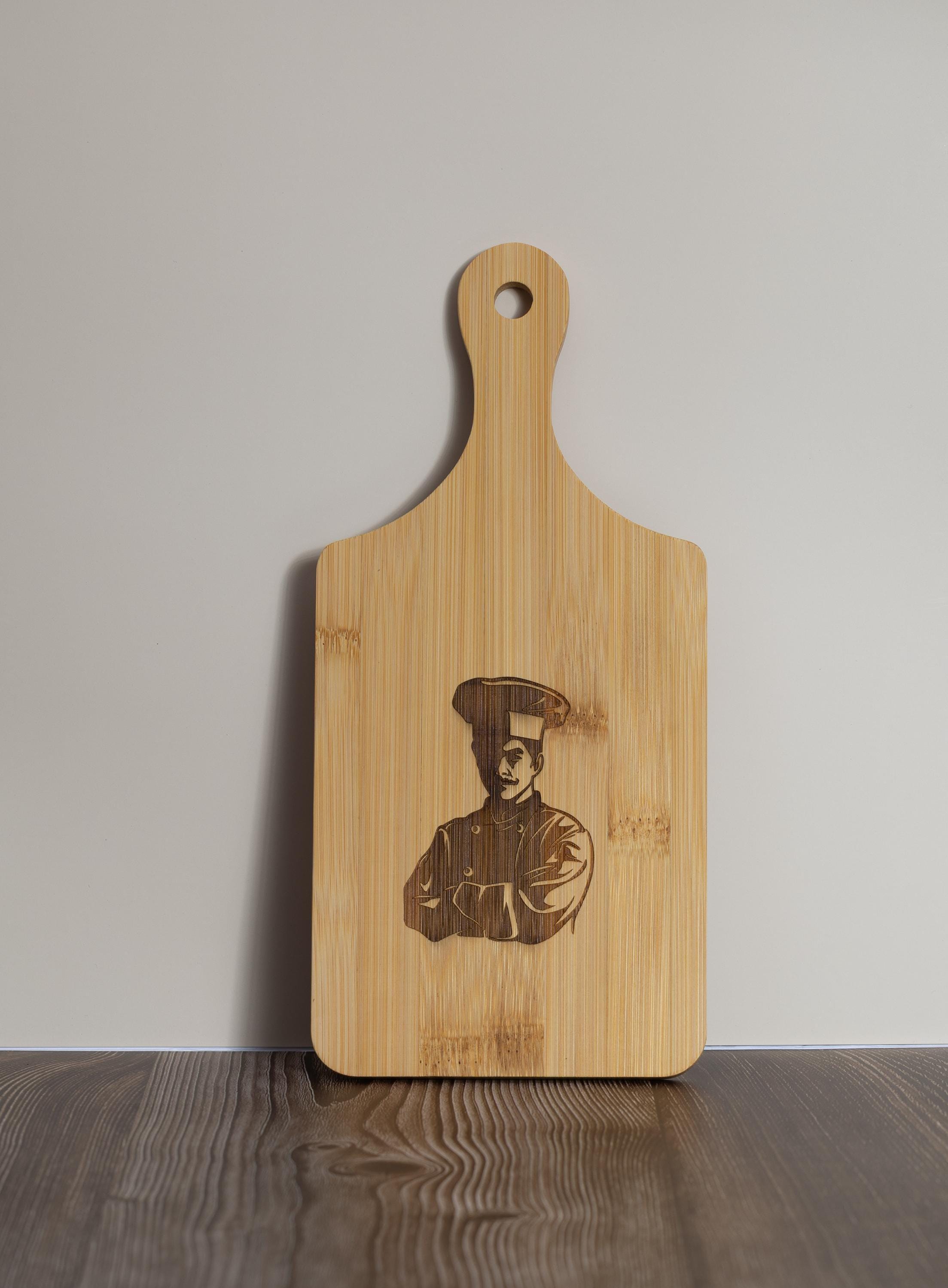 Chef bamboo cutting board: laser engraved kitchen prep & serving board