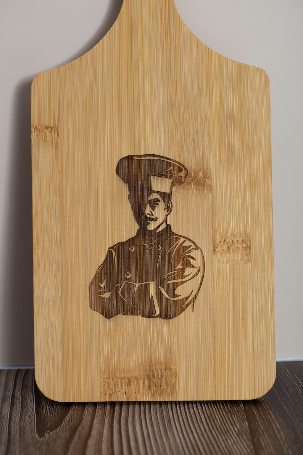 Chef bamboo cutting board: laser engraved kitchen prep & serving board
