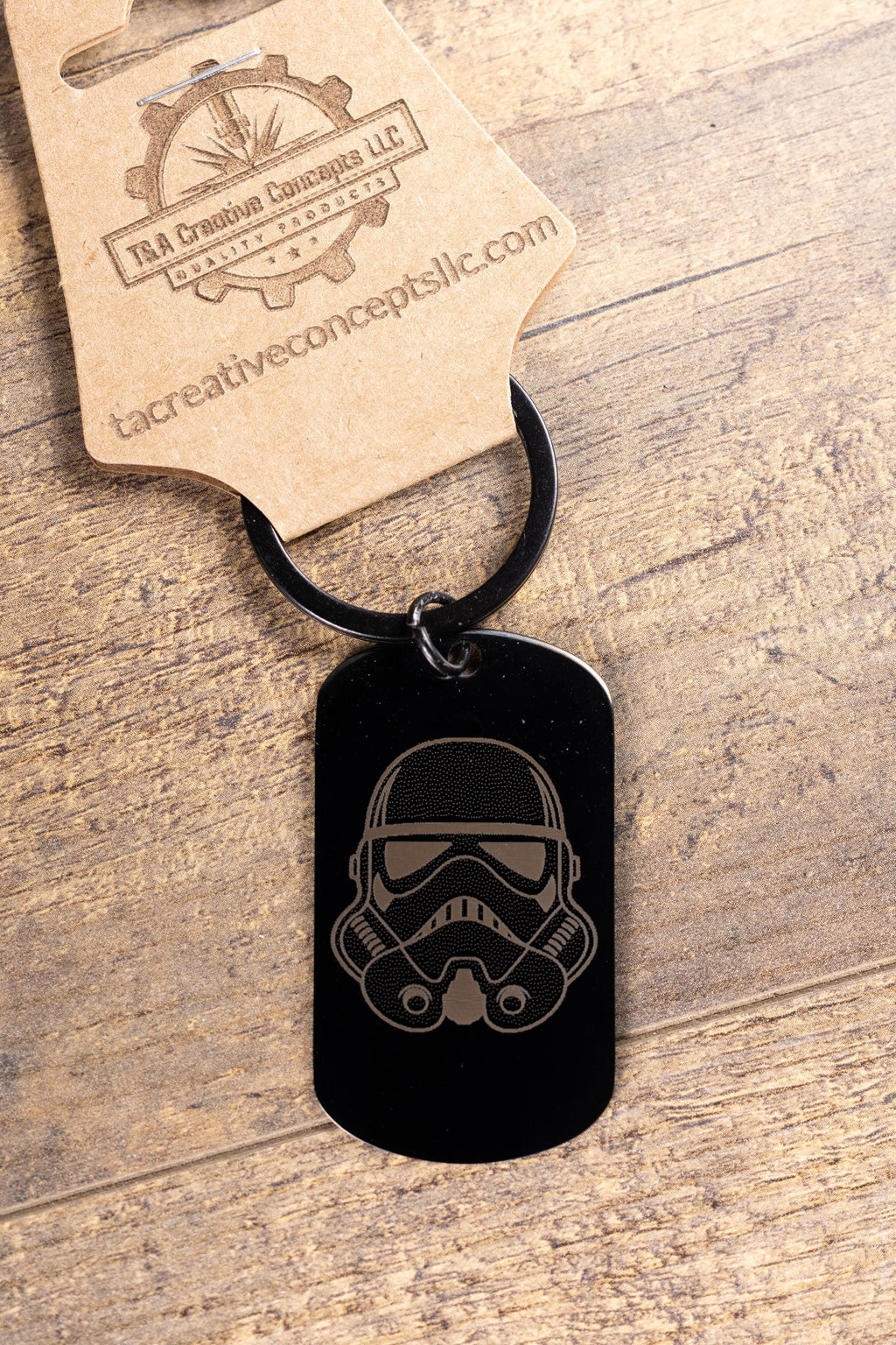 Stormtrooper keychain: laser engraved black stainless steel star wars gift