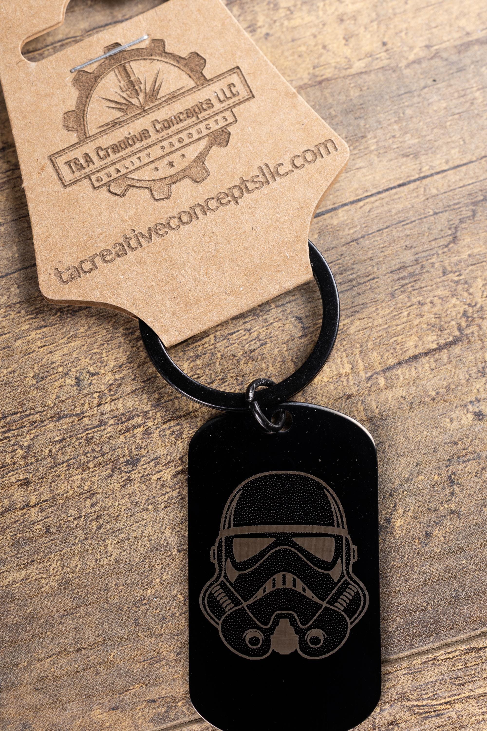 Stormtrooper keychain: laser engraved black stainless steel star wars gift