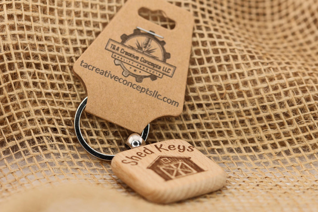 Laser engraved wood shed keys keychain - rustic outdoor gift