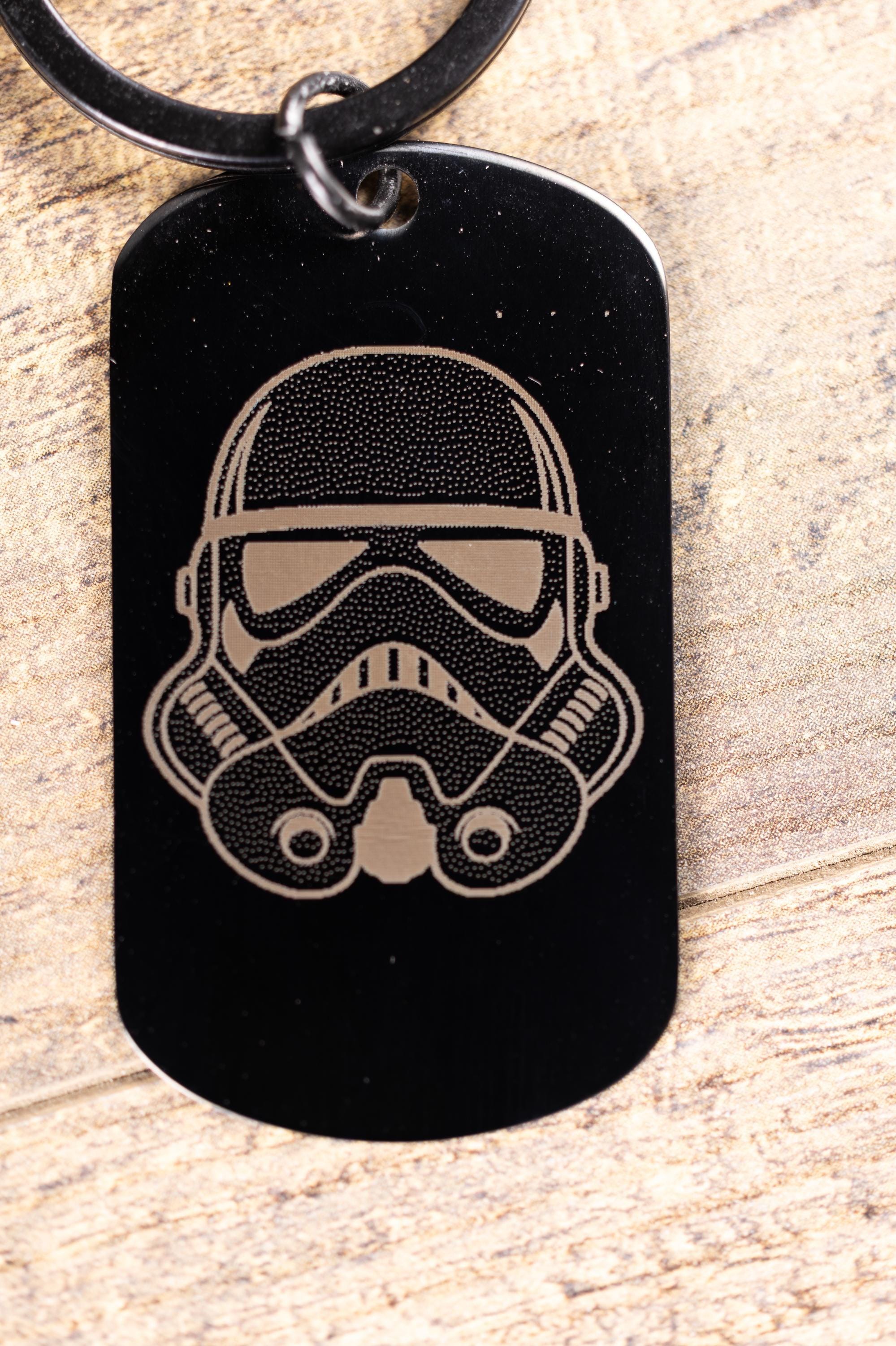 Stormtrooper keychain: laser engraved black stainless steel star wars gift