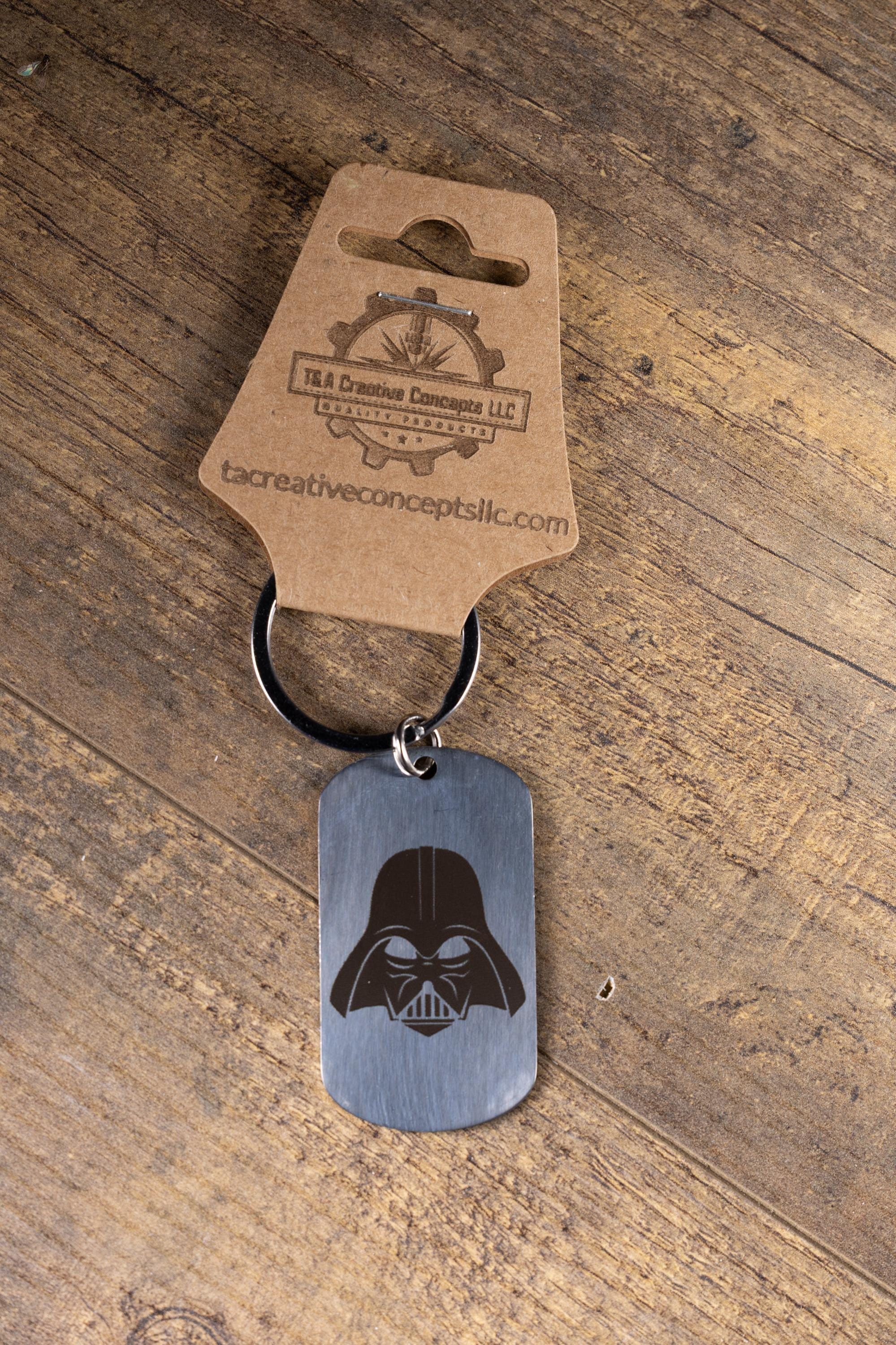 Laser engraved darth vader keychain: polished stainless steel star wars gift