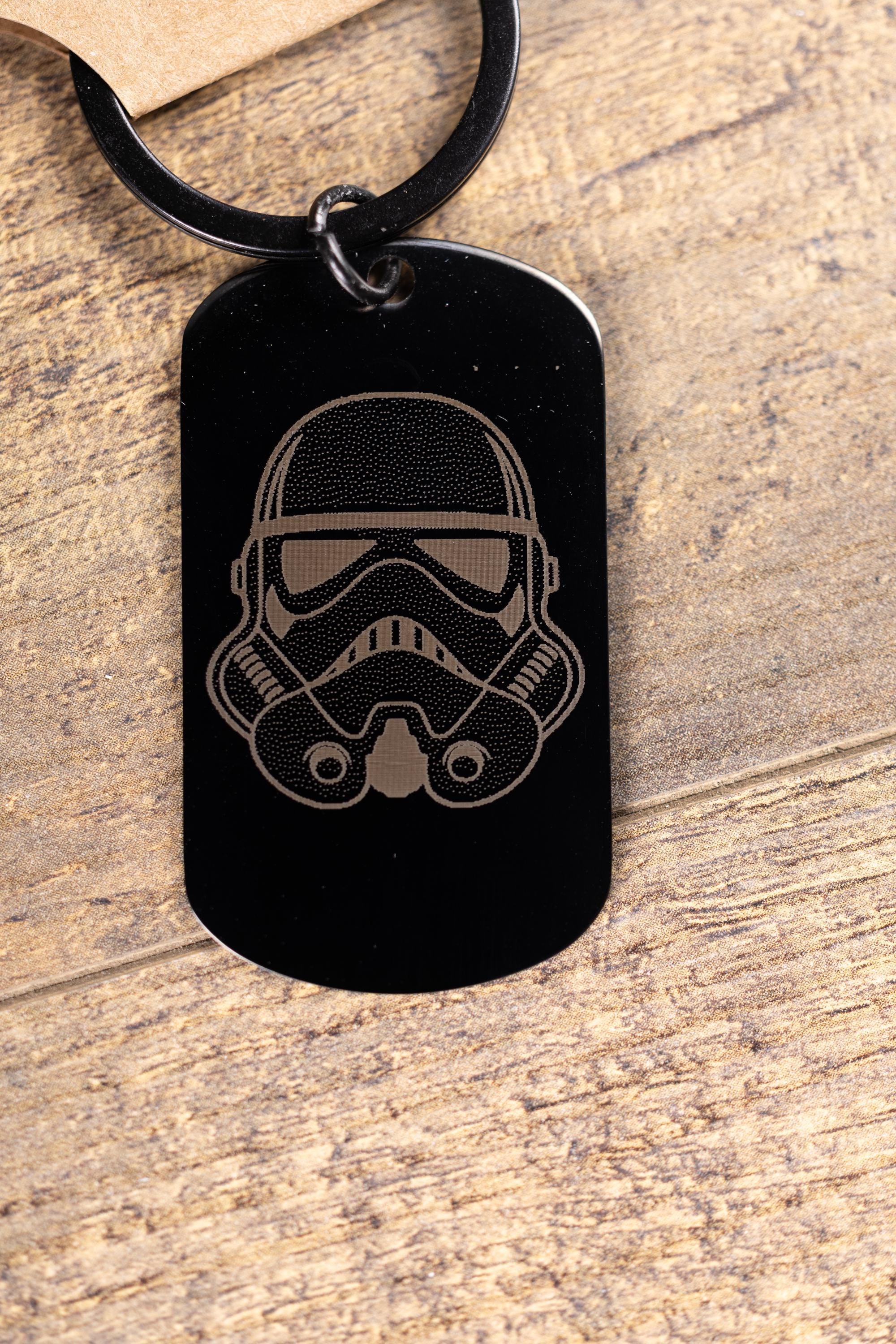 Stormtrooper keychain: laser engraved black stainless steel star wars gift