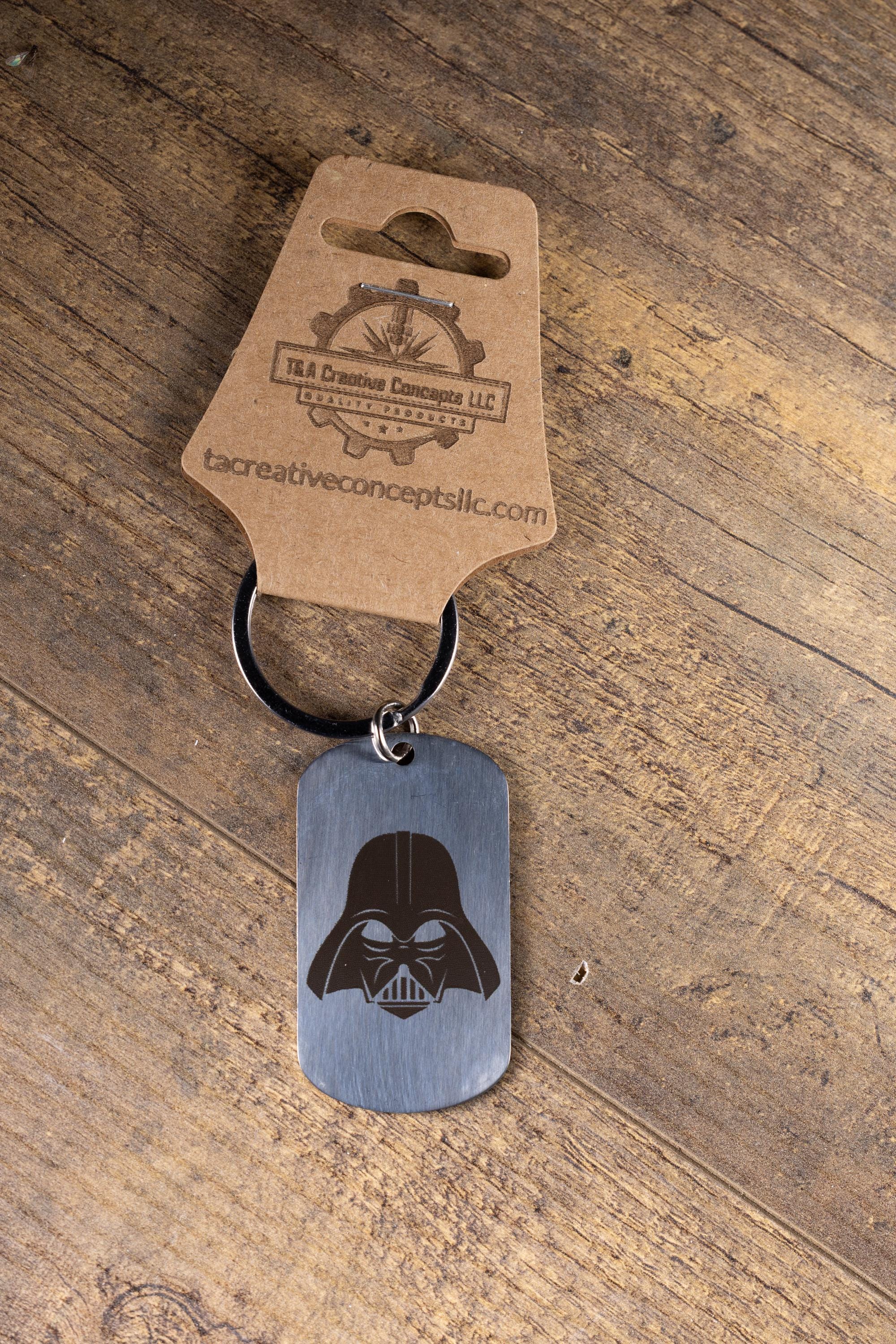 Laser engraved darth vader keychain: polished stainless steel star wars gift