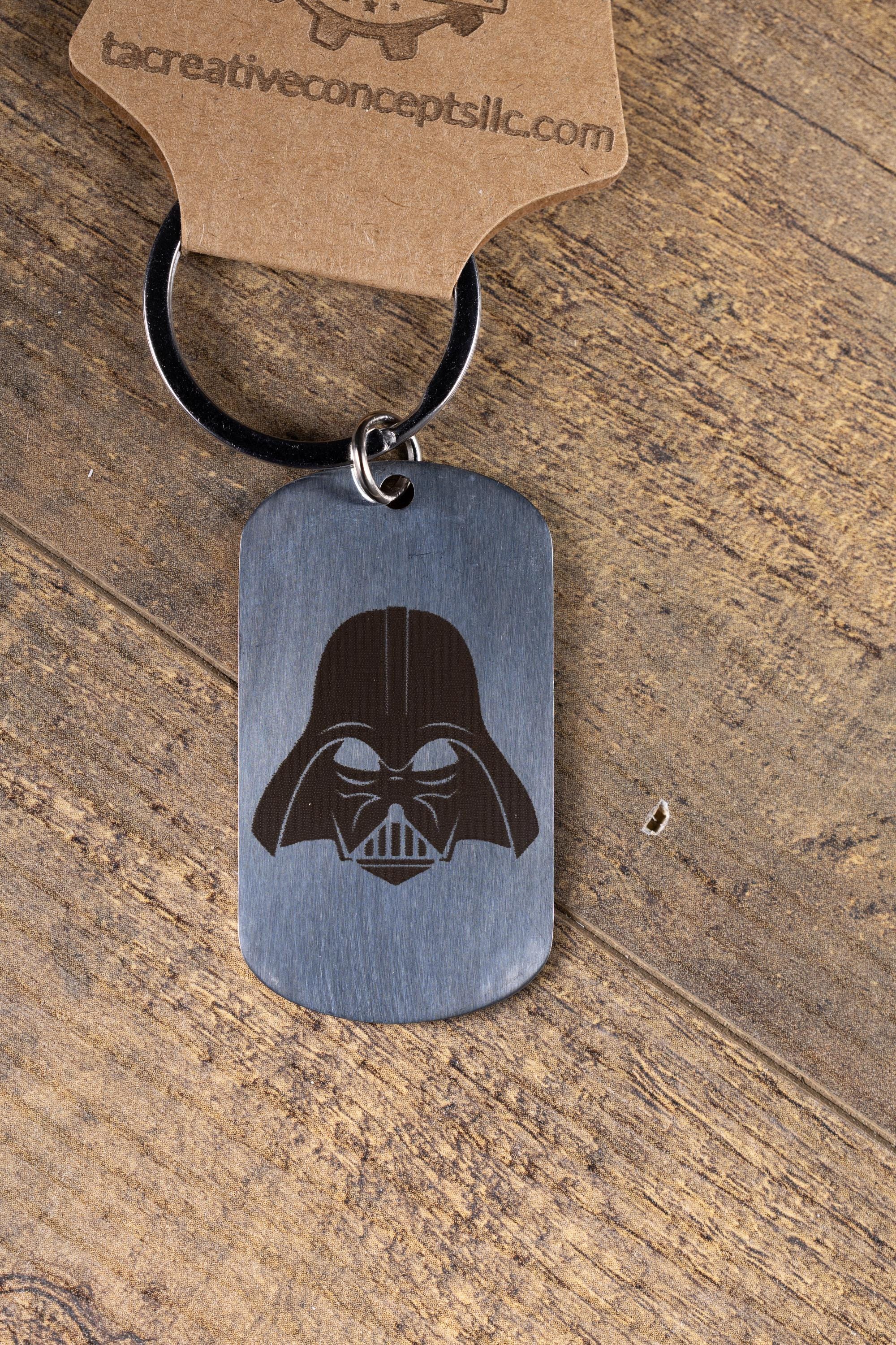 Laser engraved darth vader keychain: polished stainless steel star wars gift