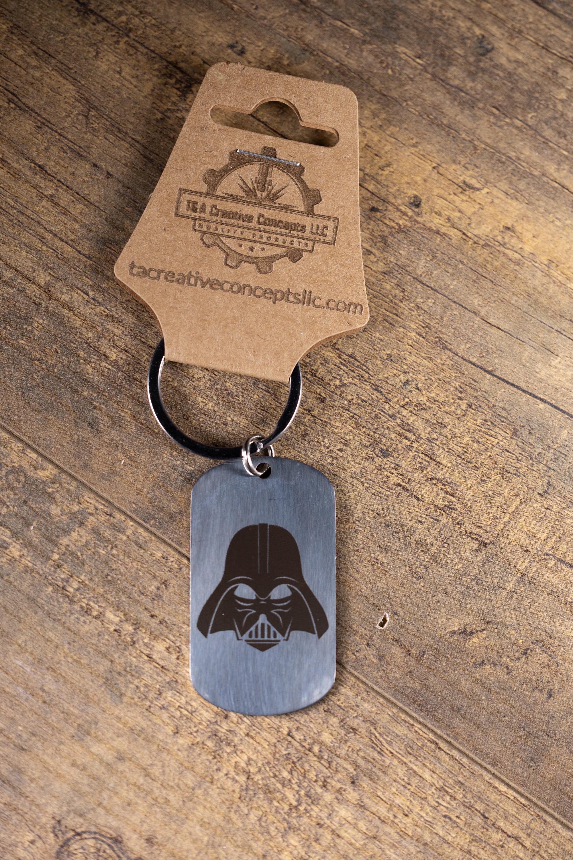 Laser engraved darth vader keychain: polished stainless steel star wars gift