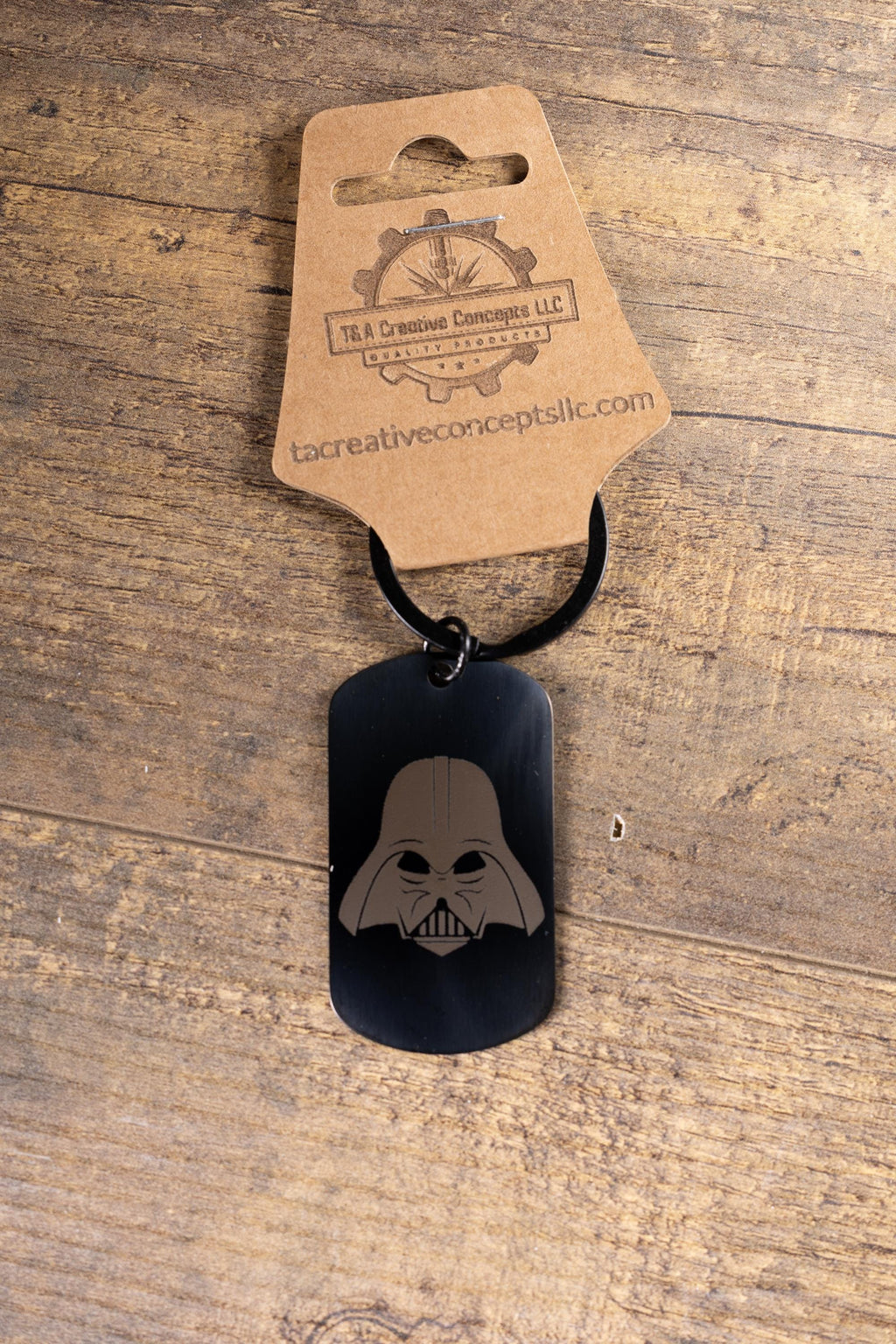 Black stainless steel darth vader keychain: laser engraved star wars gift