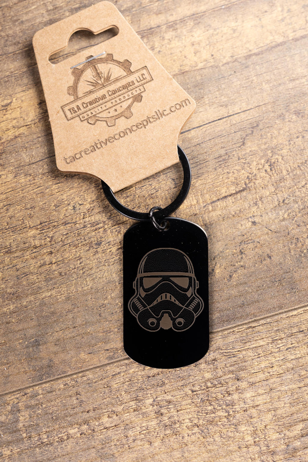 Stormtrooper keychain: laser engraved black stainless steel star wars gift