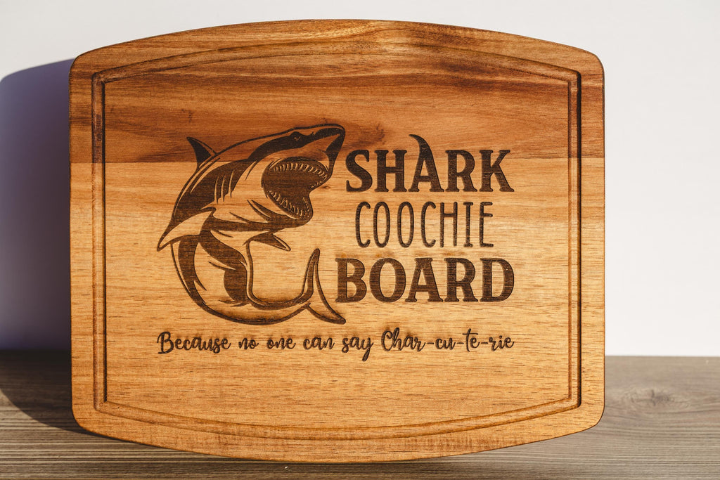 Shark coochie charcuterie board: acacia wood cheese & snack board