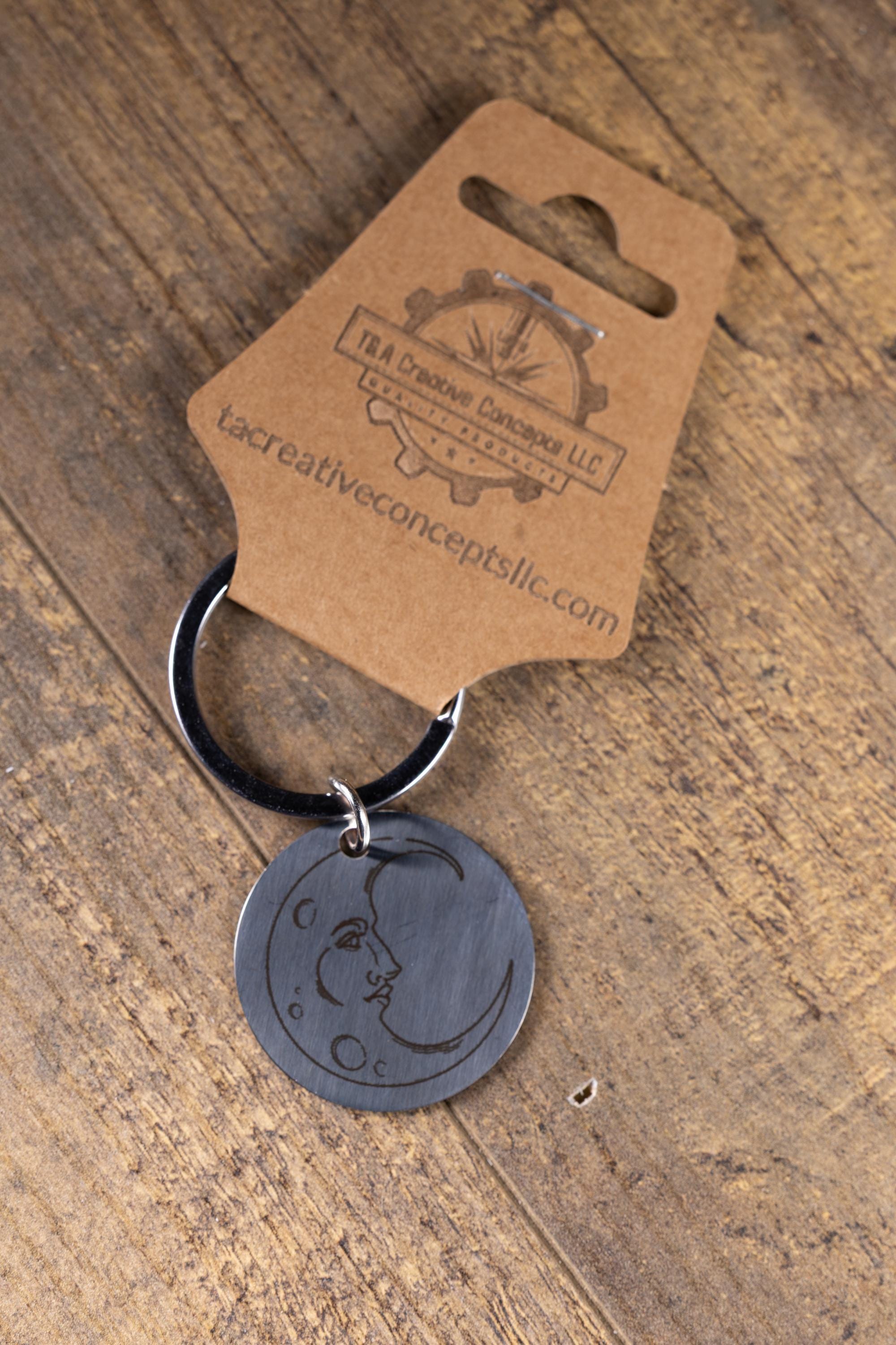 Engraved moon keychain: polished stainless steel celestial gift