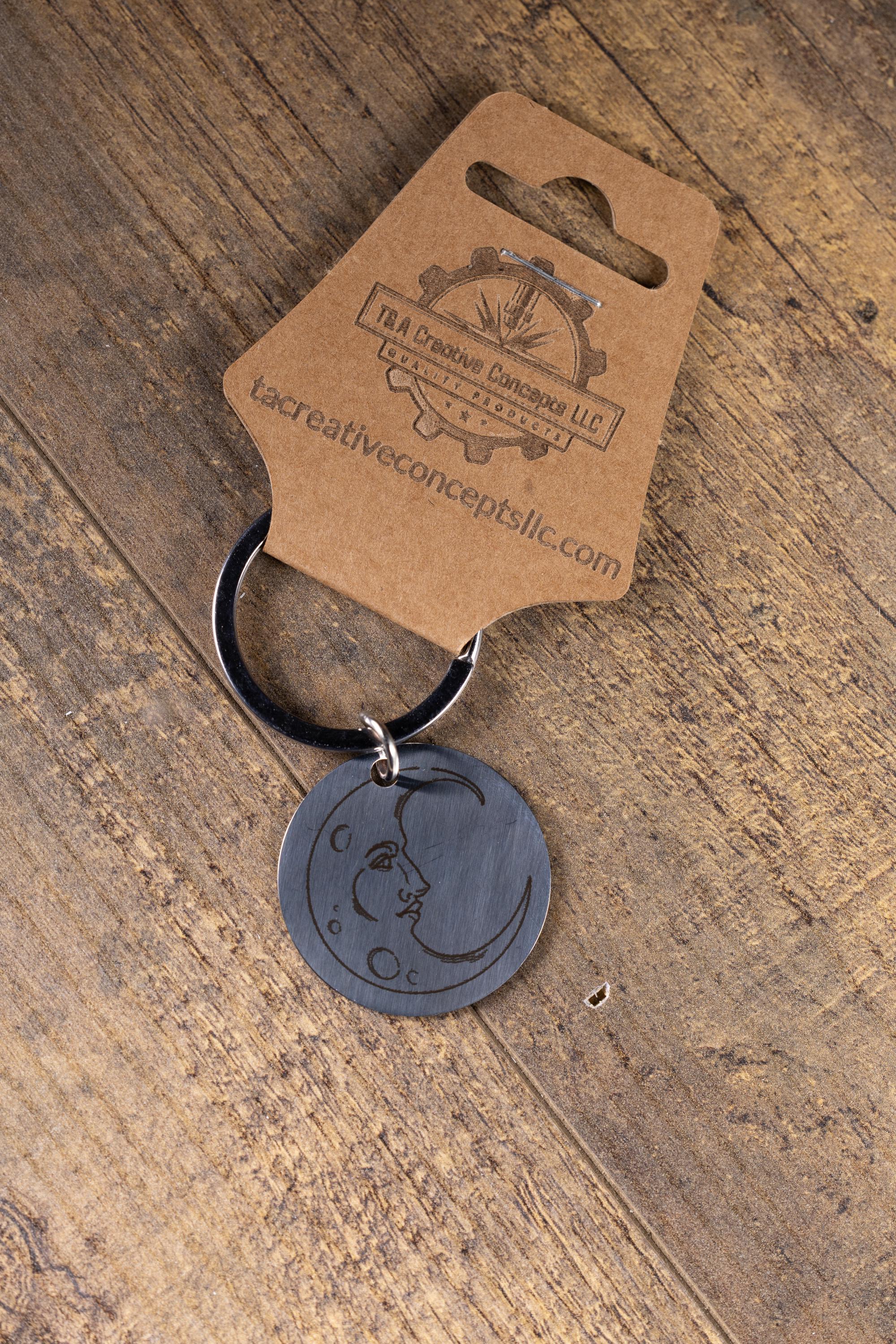 Engraved moon keychain: polished stainless steel celestial gift