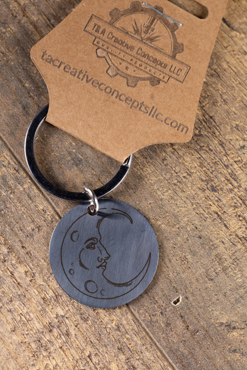 Engraved moon keychain: polished stainless steel celestial gift