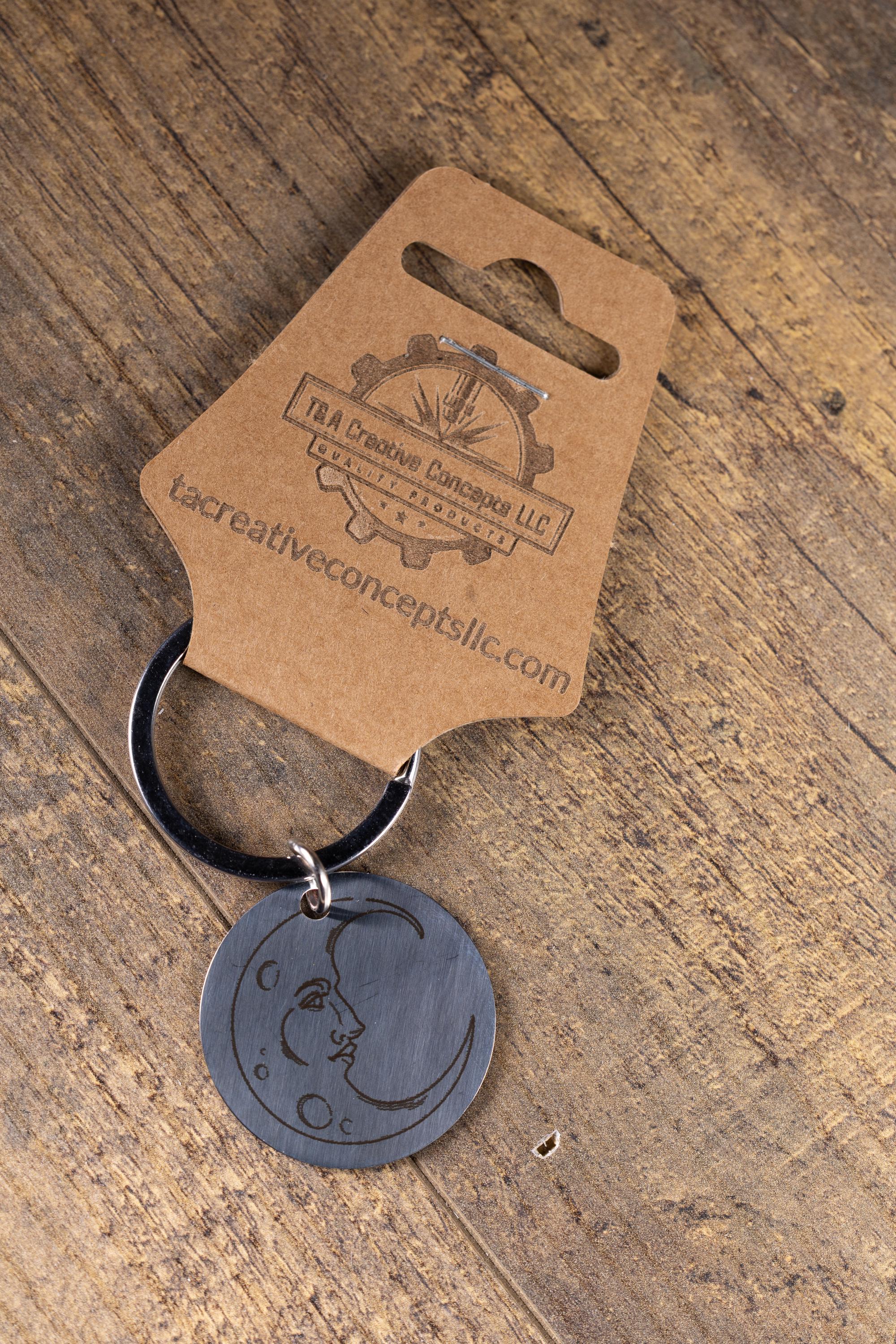 Engraved moon keychain: polished stainless steel celestial gift
