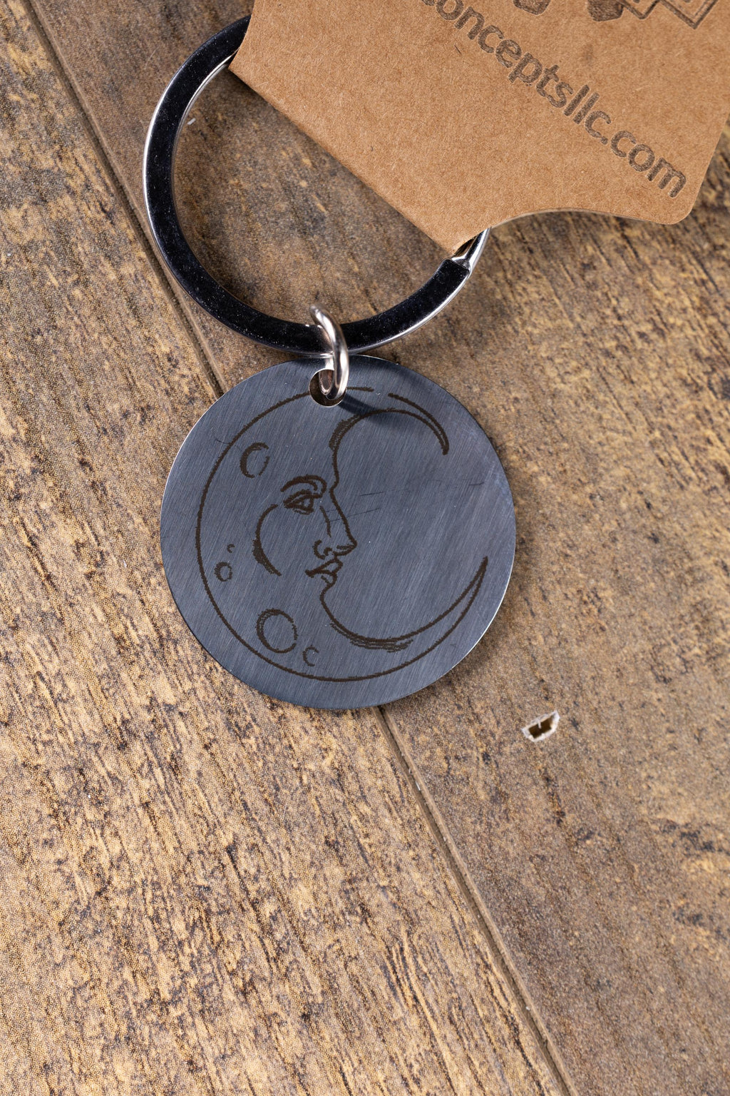 Engraved moon keychain: polished stainless steel celestial gift