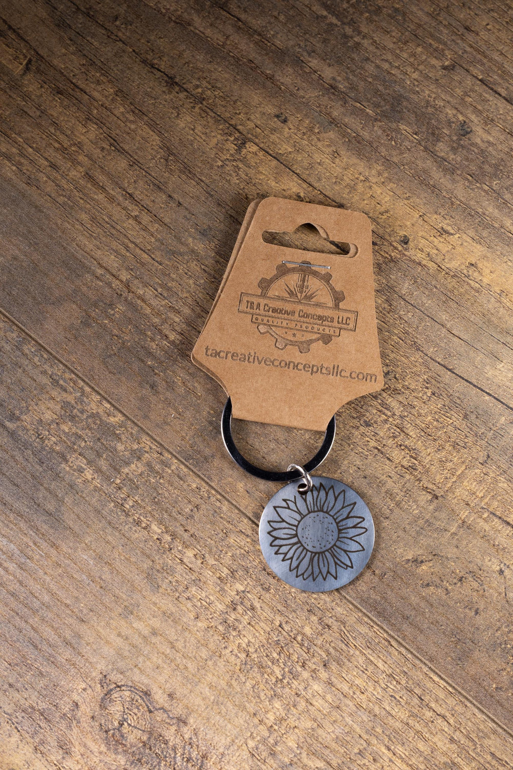 Laser engraved sunflower stainless steel keychain - floral gift