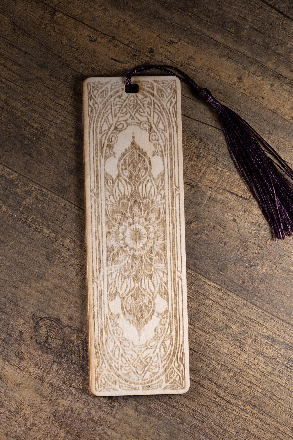 Laser engraved mandala wood bookmark - boho reader gift