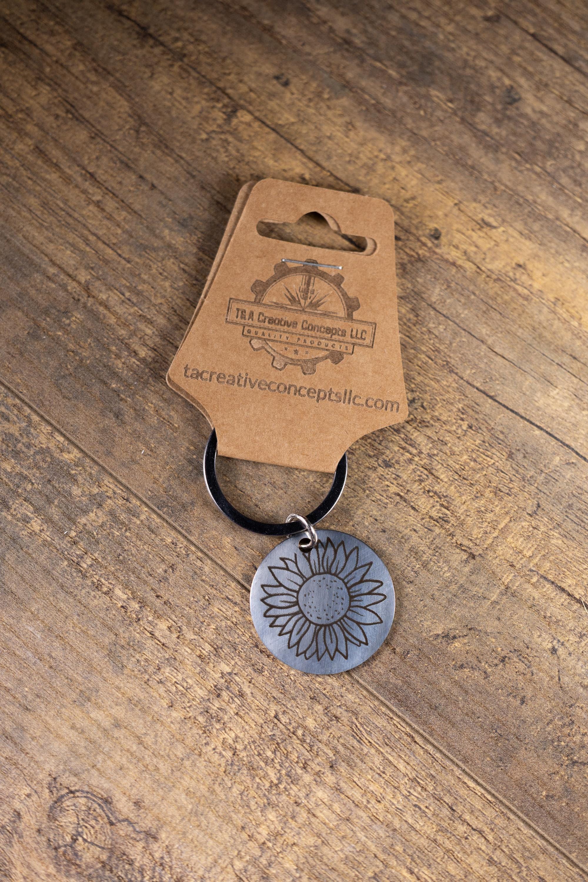 Laser engraved sunflower stainless steel keychain - floral gift