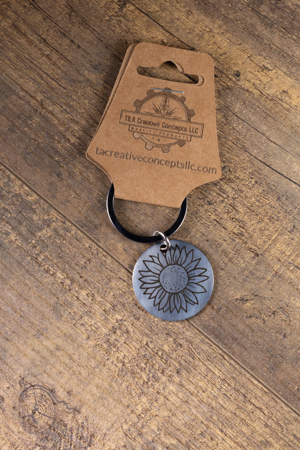 Laser engraved sunflower stainless steel keychain - floral gift