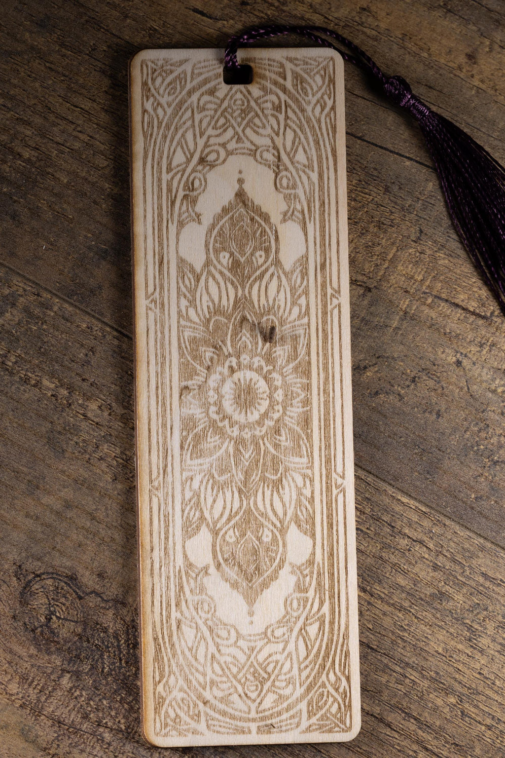 Laser engraved mandala wood bookmark - boho reader gift