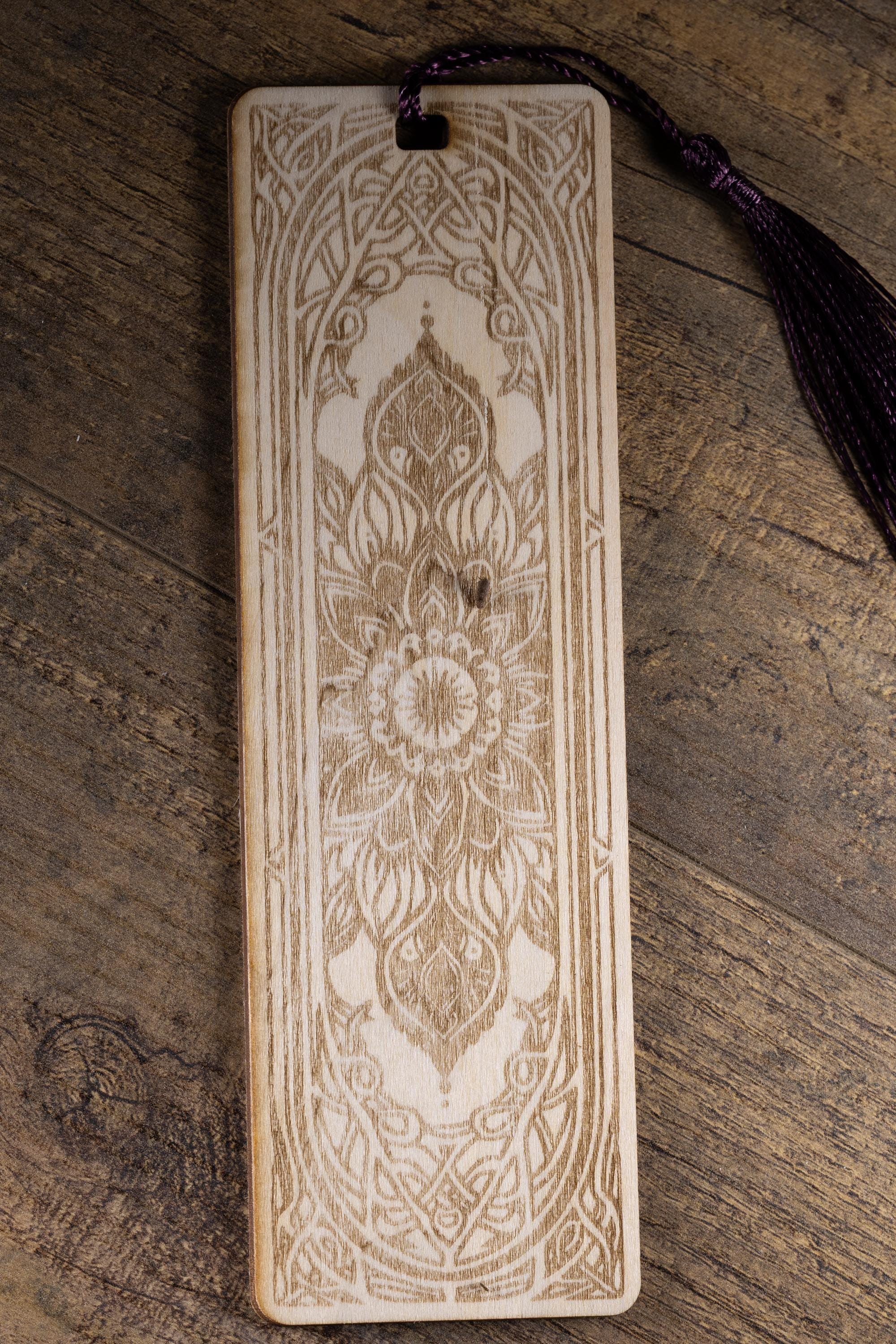 Laser engraved mandala wood bookmark - boho reader gift