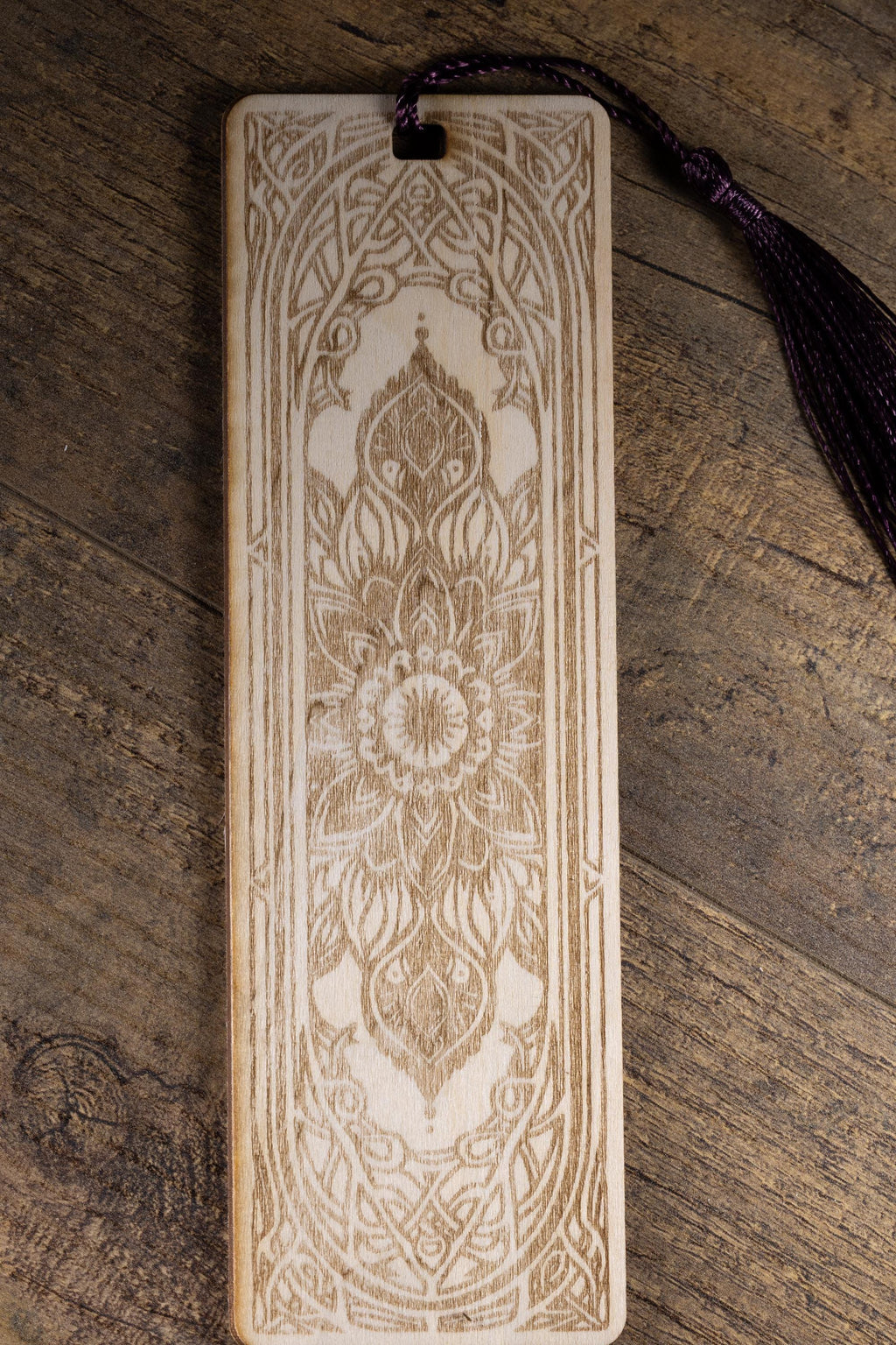 Laser engraved mandala wood bookmark - boho reader gift