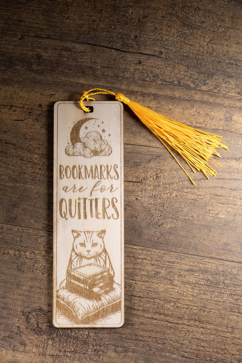 Laser engraved wood bookmark: funny reader gift