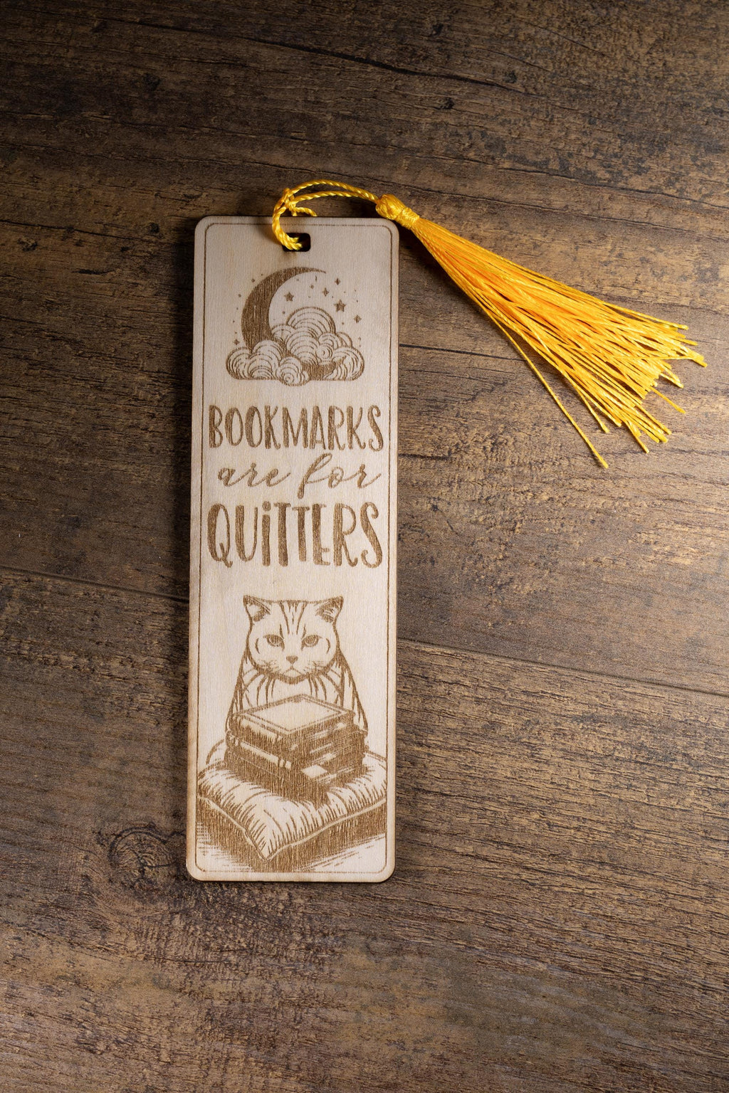 Laser engraved wood bookmark: funny reader gift