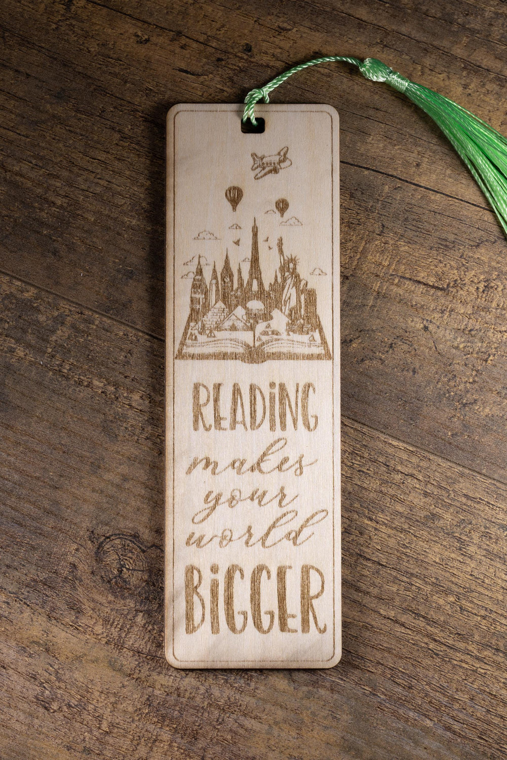 Laser engraved wood bookmark: inspirational reader gift