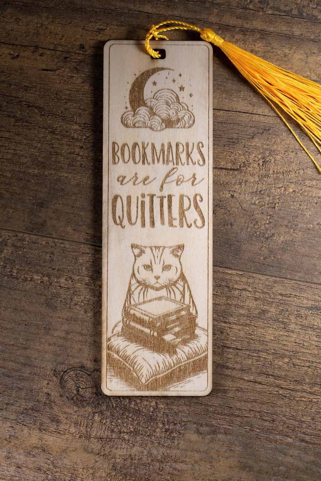 Laser engraved wood bookmark: funny reader gift