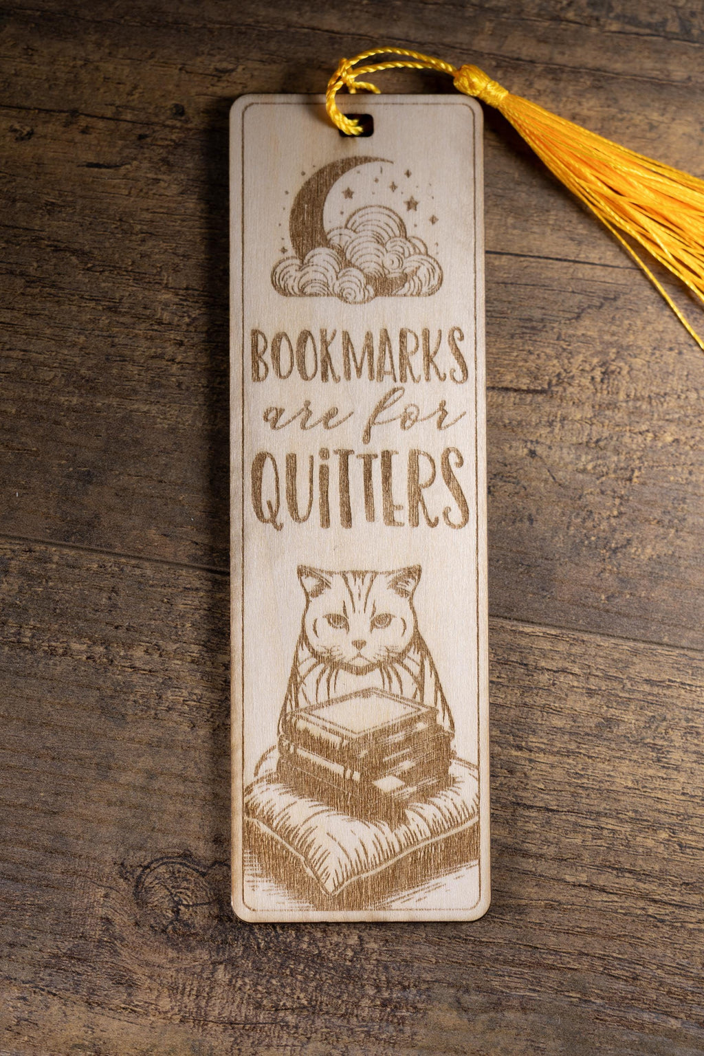 Laser engraved wood bookmark: funny reader gift